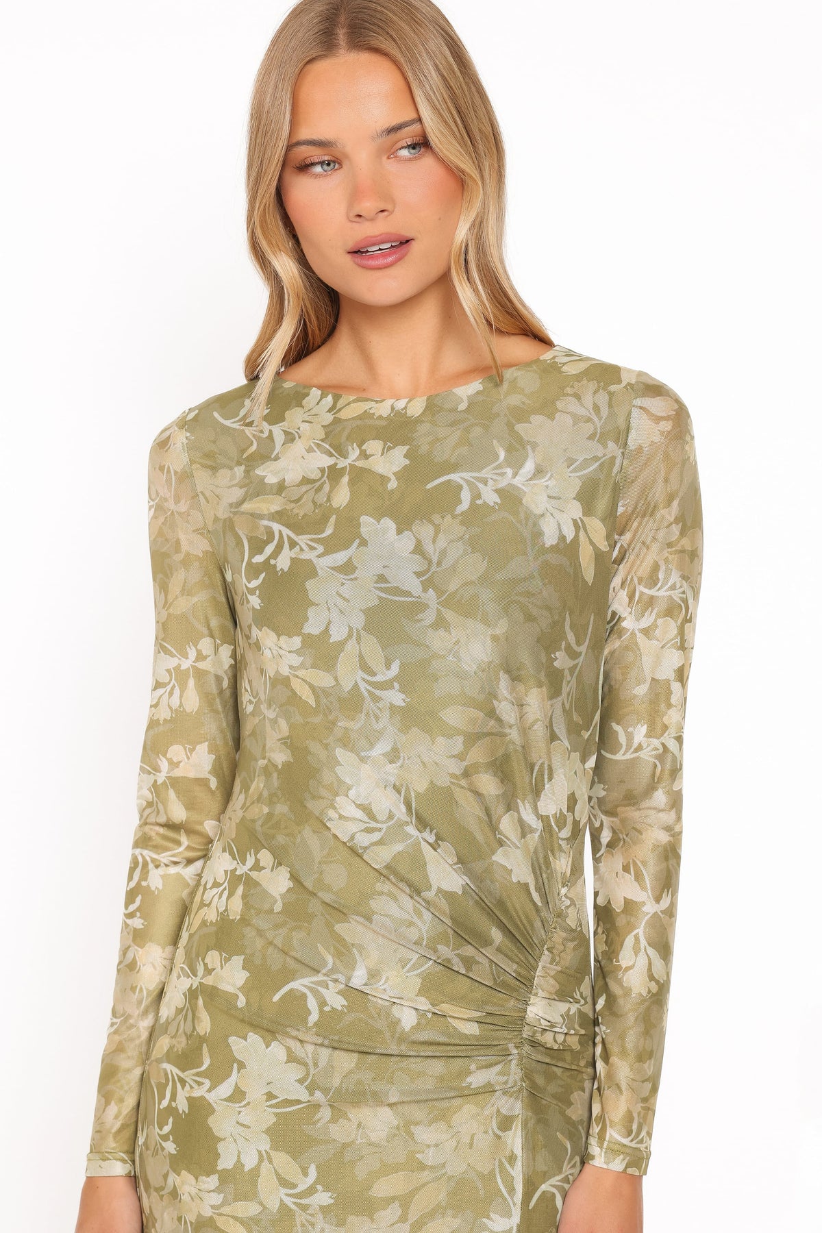 DRESSES Chelsea Ruched Mesh Maxi Dress - Green Floral