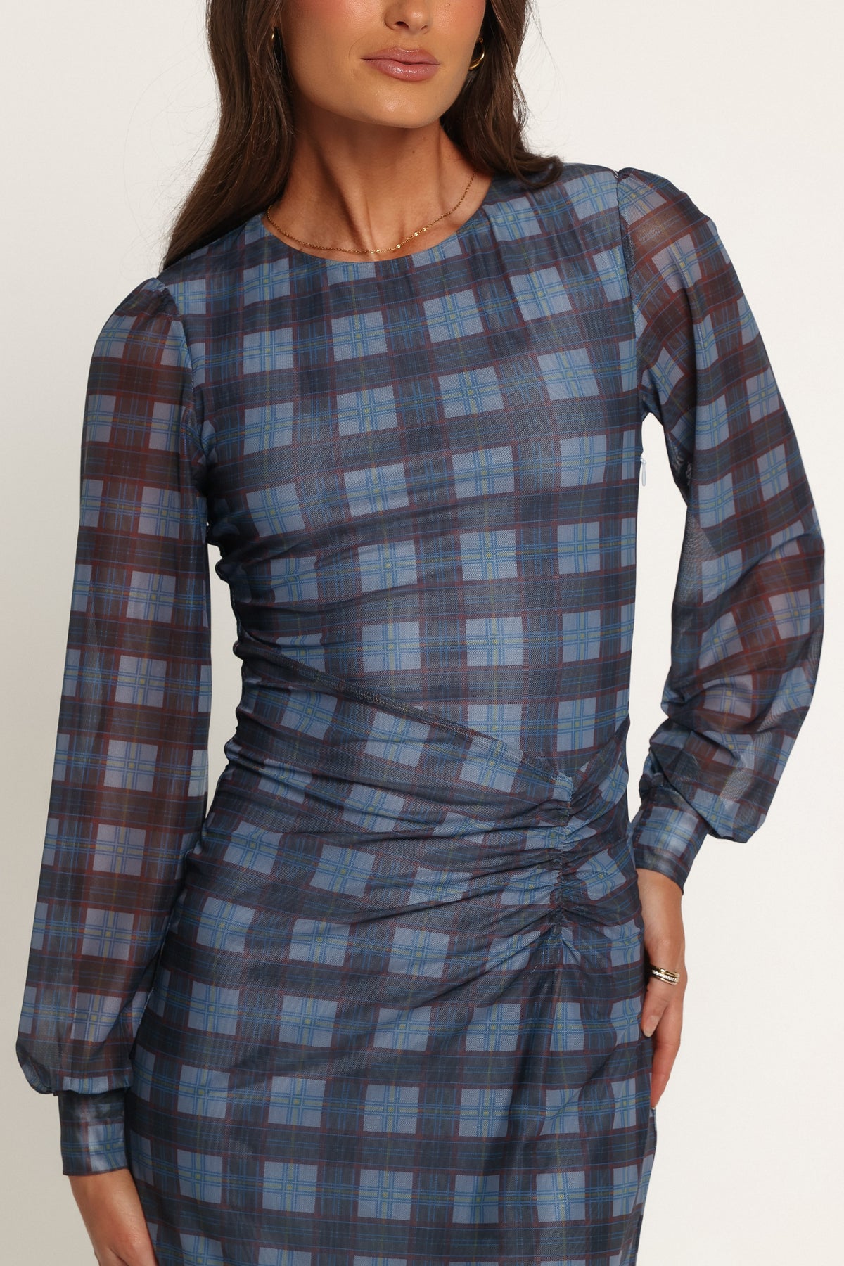 DRESSES Clemens Mesh Maxi Dress - Blue Plaid