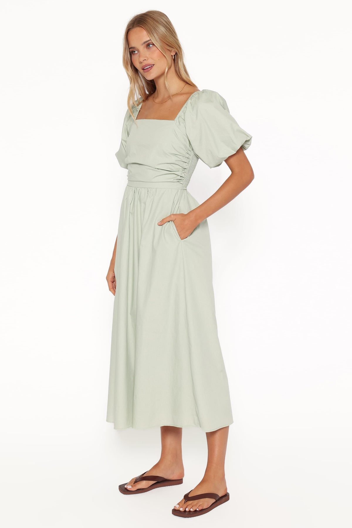 green midi dress sleeves Clo Puff Sleeve 092426launch