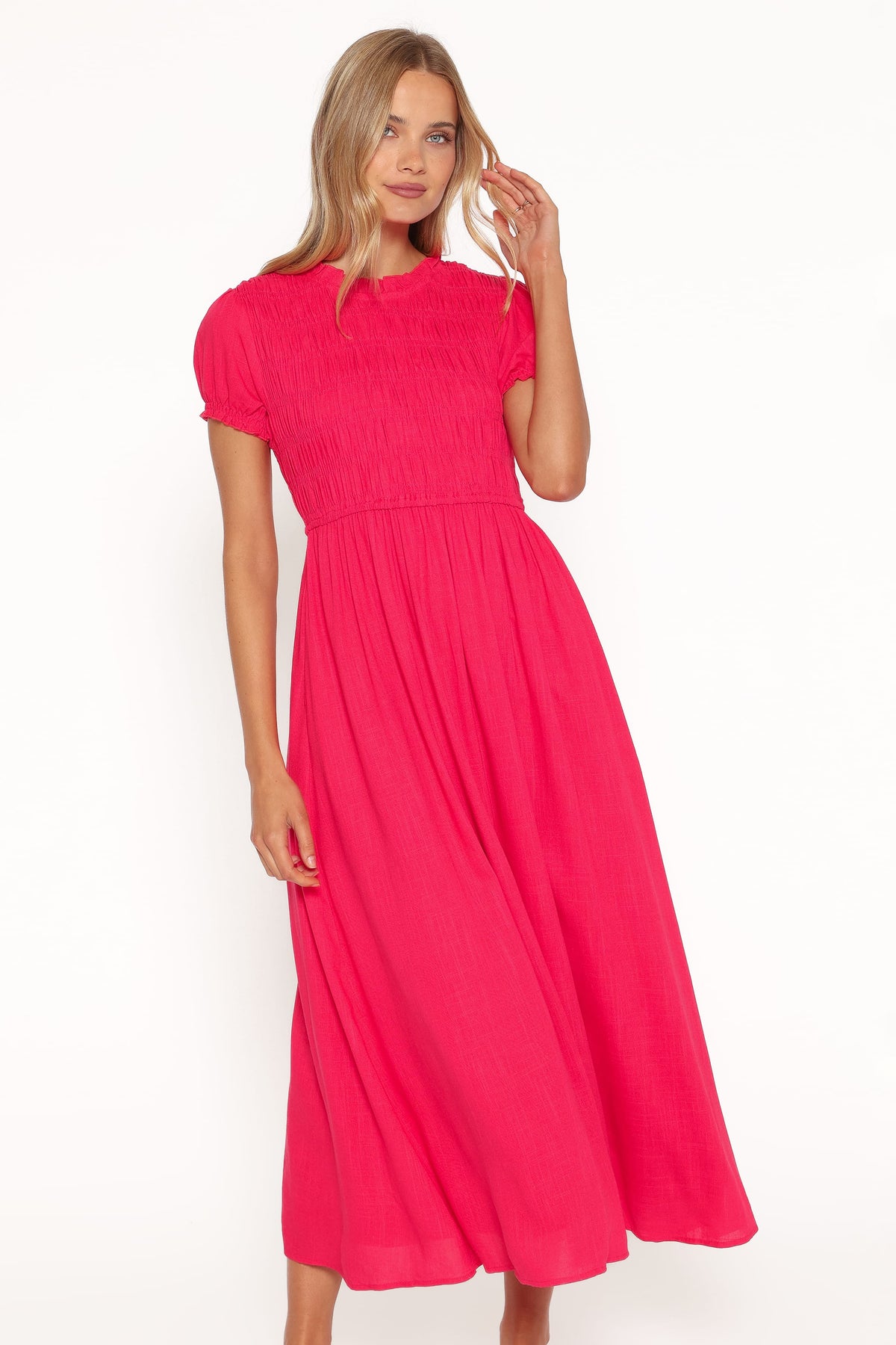 coral midi dress with sleeves Darla Puff Sleeve 100% Polyester Size Color & Size:White & Gold Size Small 494ND TDY Forest Green Short