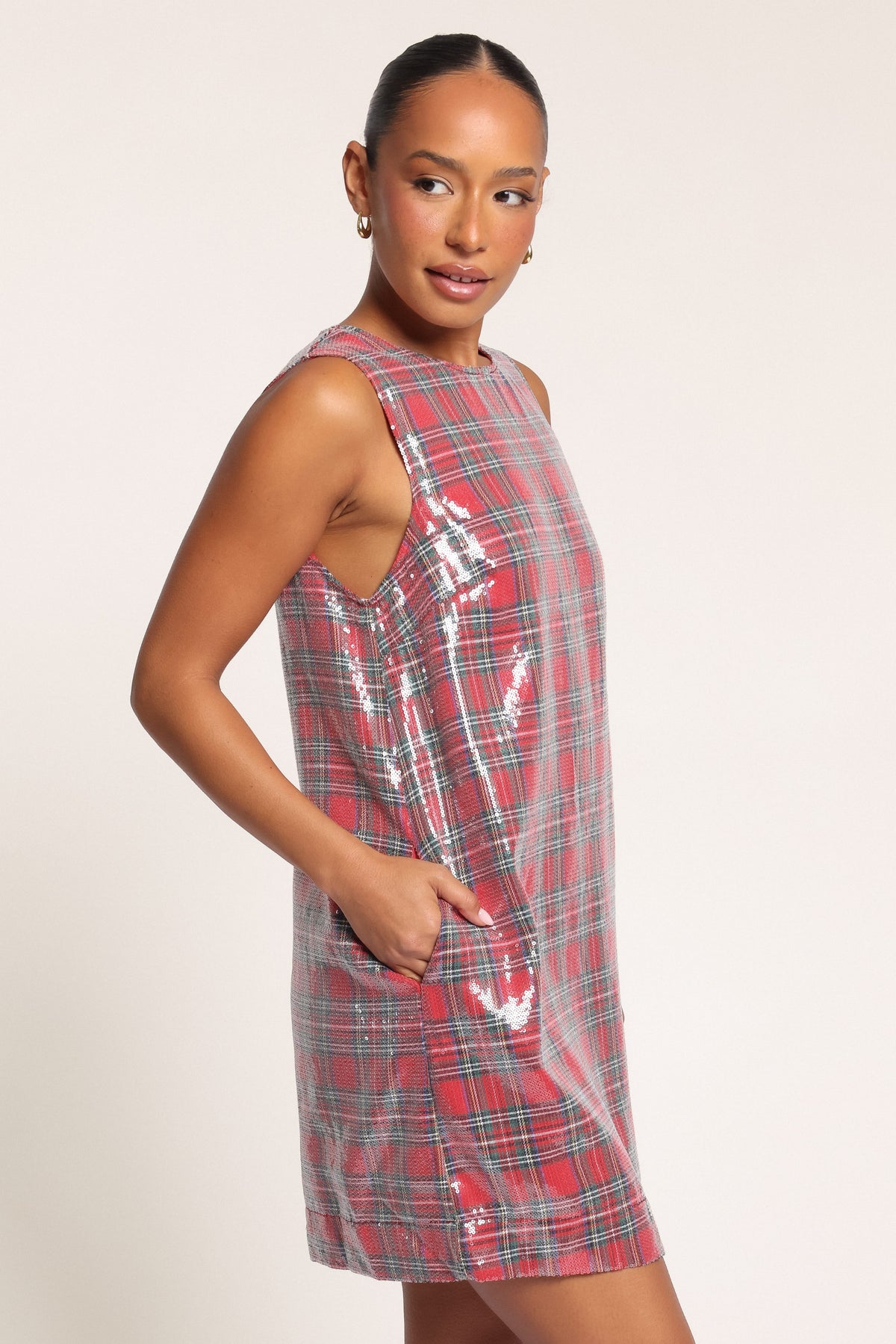 DRESSES Evania Mini Dress - Red Sequin Tartan