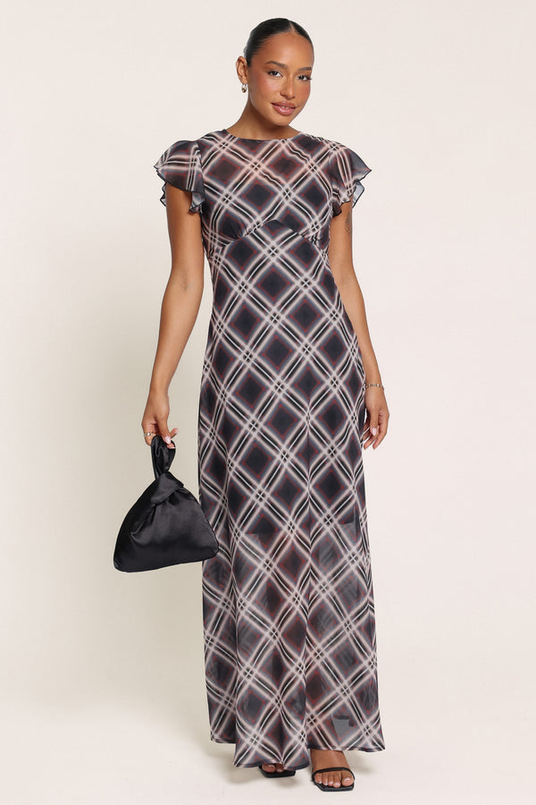 DRESSES Fenella Maxi Dress - Burgundy Tartan