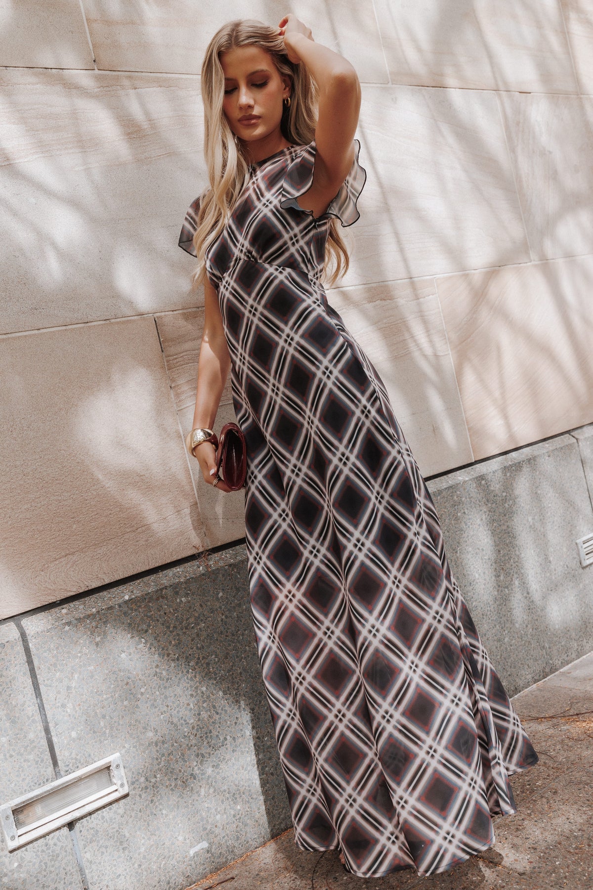 DRESSES Fenella Maxi Dress - Burgundy Tartan