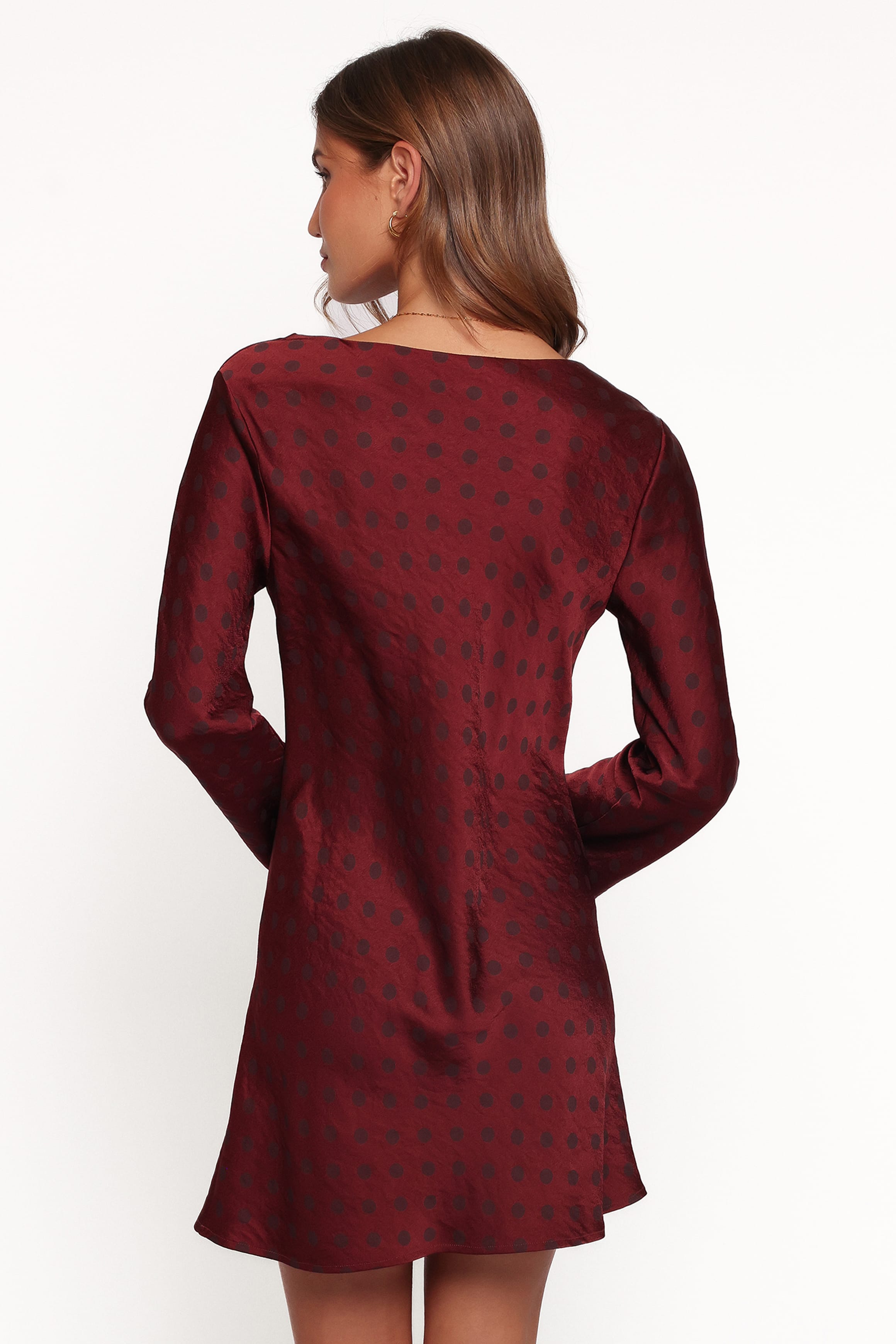 DRESSES Idalee Long Sleeve Mini Dress - Brown/Maroon Polka Dot