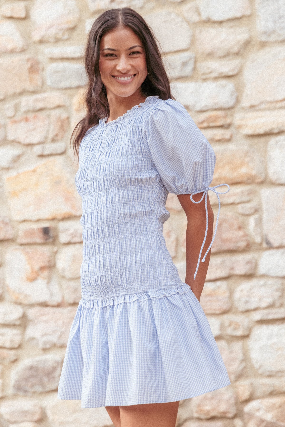 cotton gathered mini dress Gathered cotton mini dress - blue