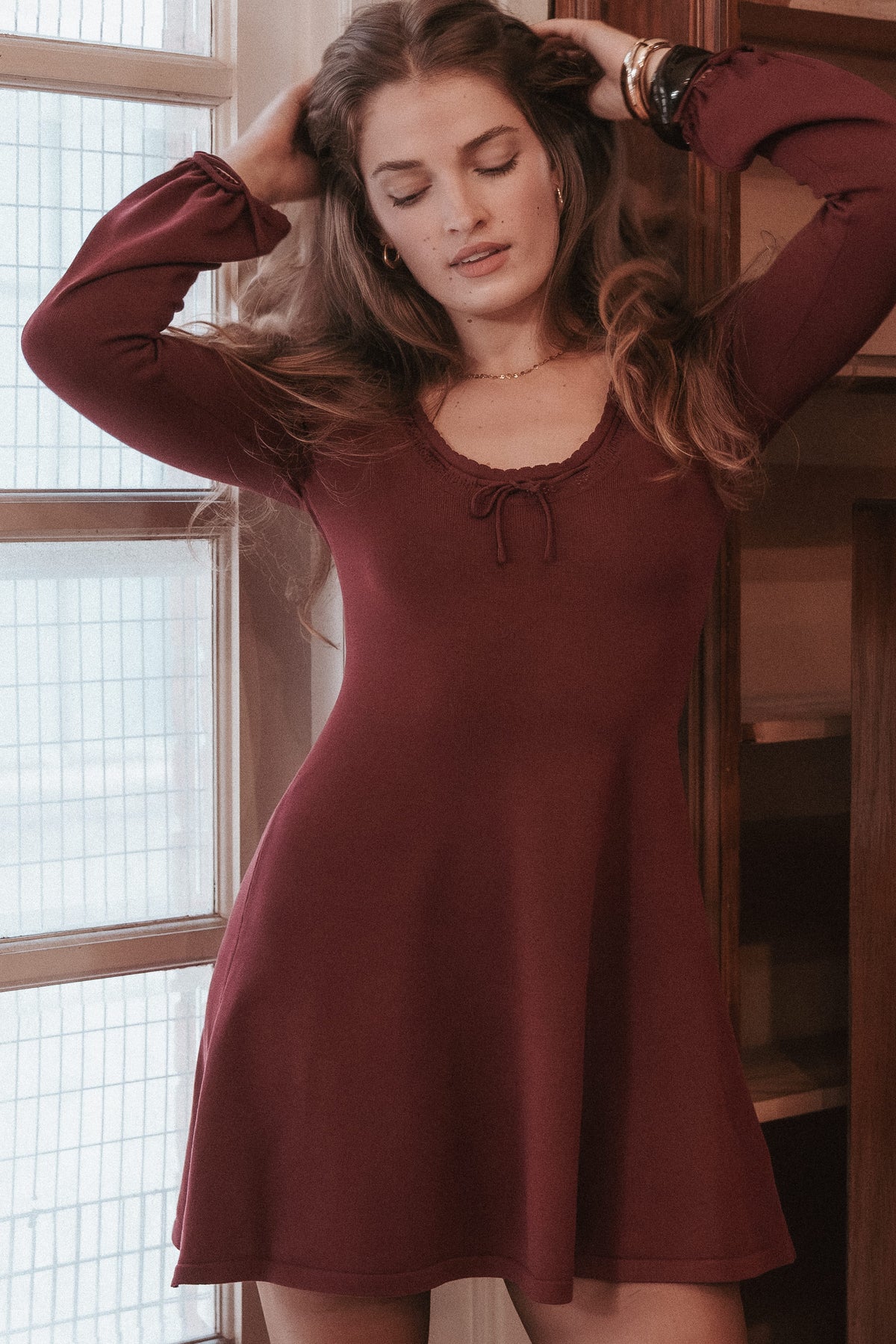 DRESSES Kaylee Knit Long Sleeve Mini Dress - Burgundy