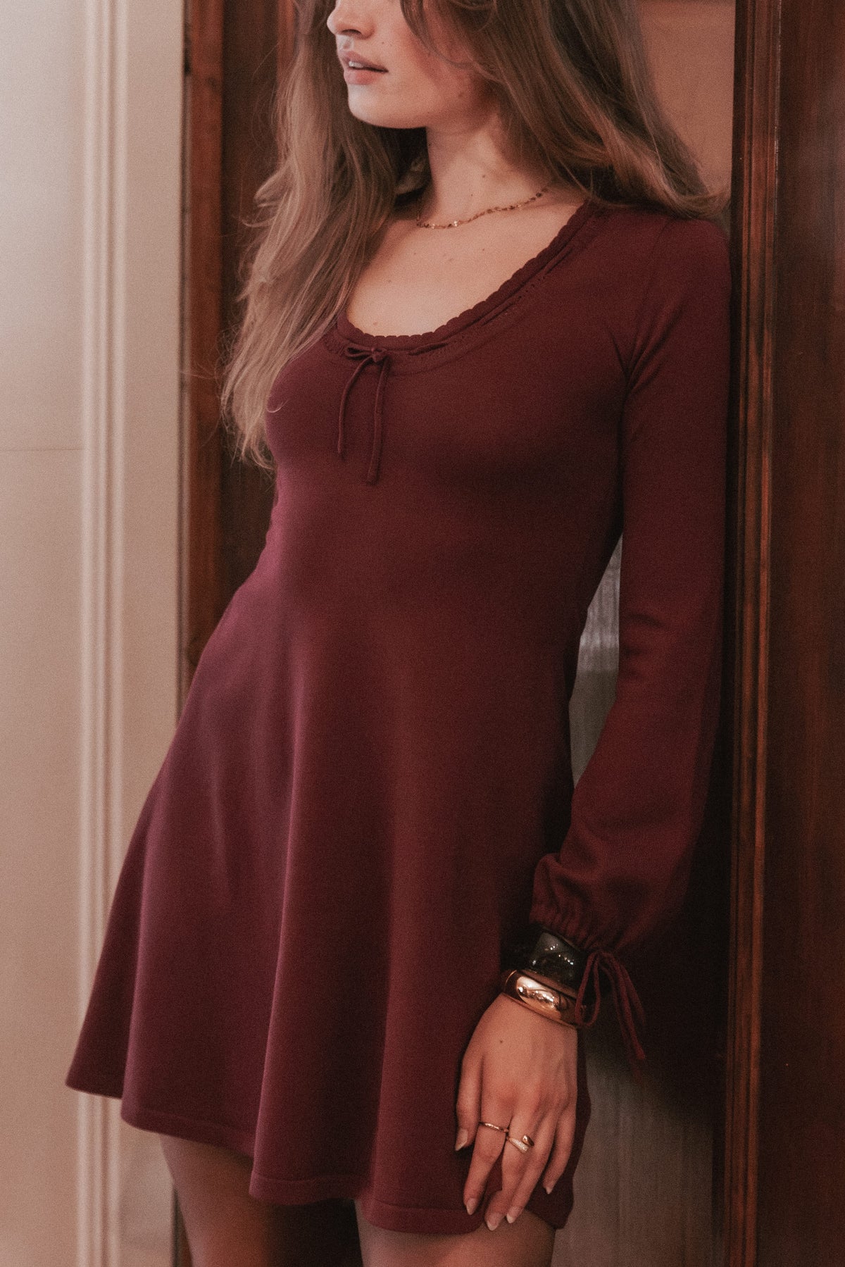 DRESSES Kaylee Knit Long Sleeve Mini Dress - Burgundy