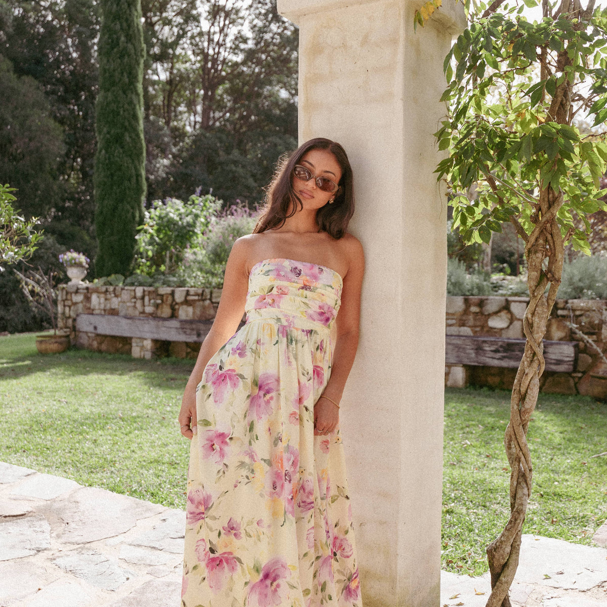 west kei strapless maxi dress Kayt - Yellow Petunia Color:Pink Blossom Trinity PICC CVC & Lace Top Bridesmaid Dresses This Stripe Tube Maxi