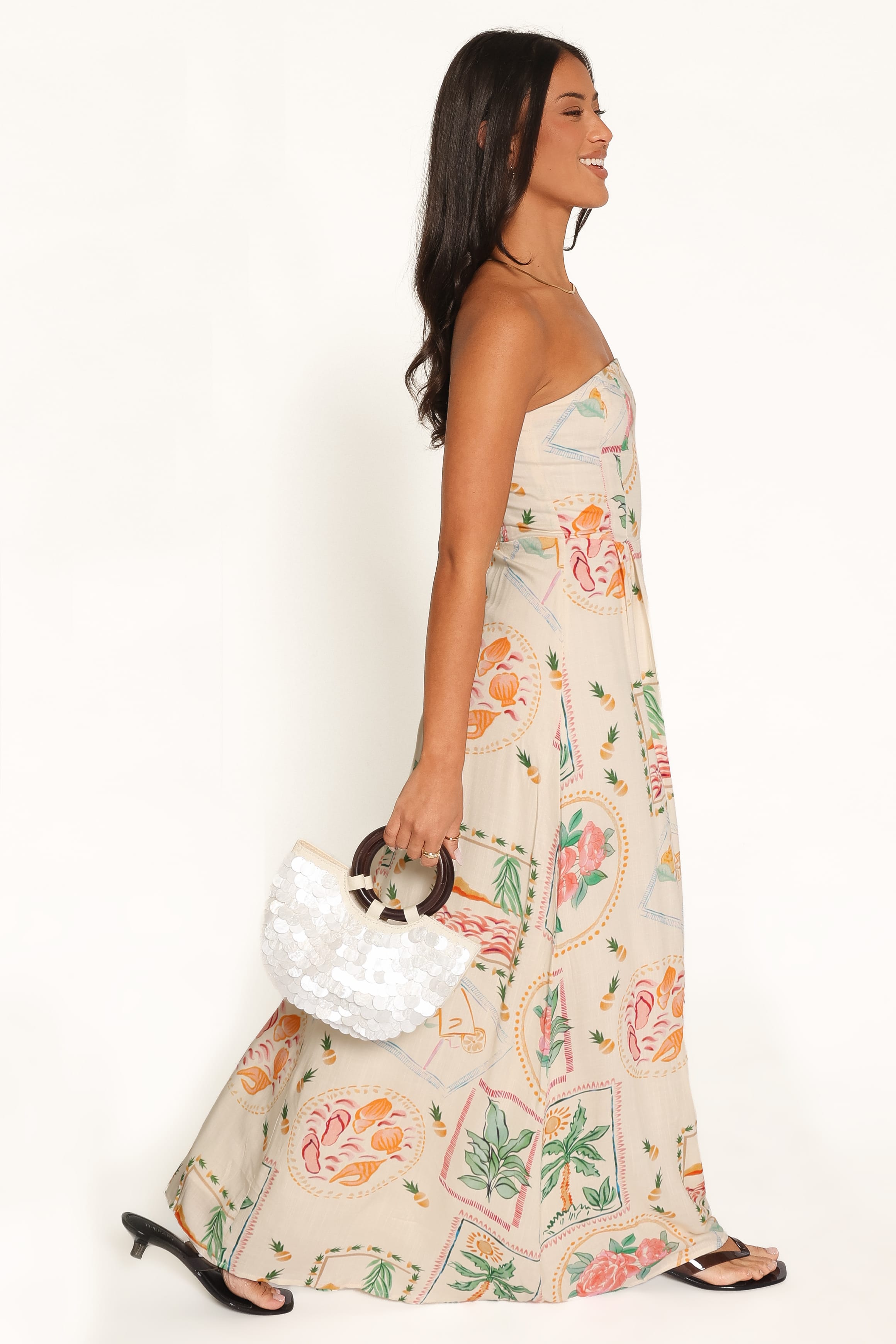 DRESSES Lindon Strapless Maxi Dress - Cream Palm Print