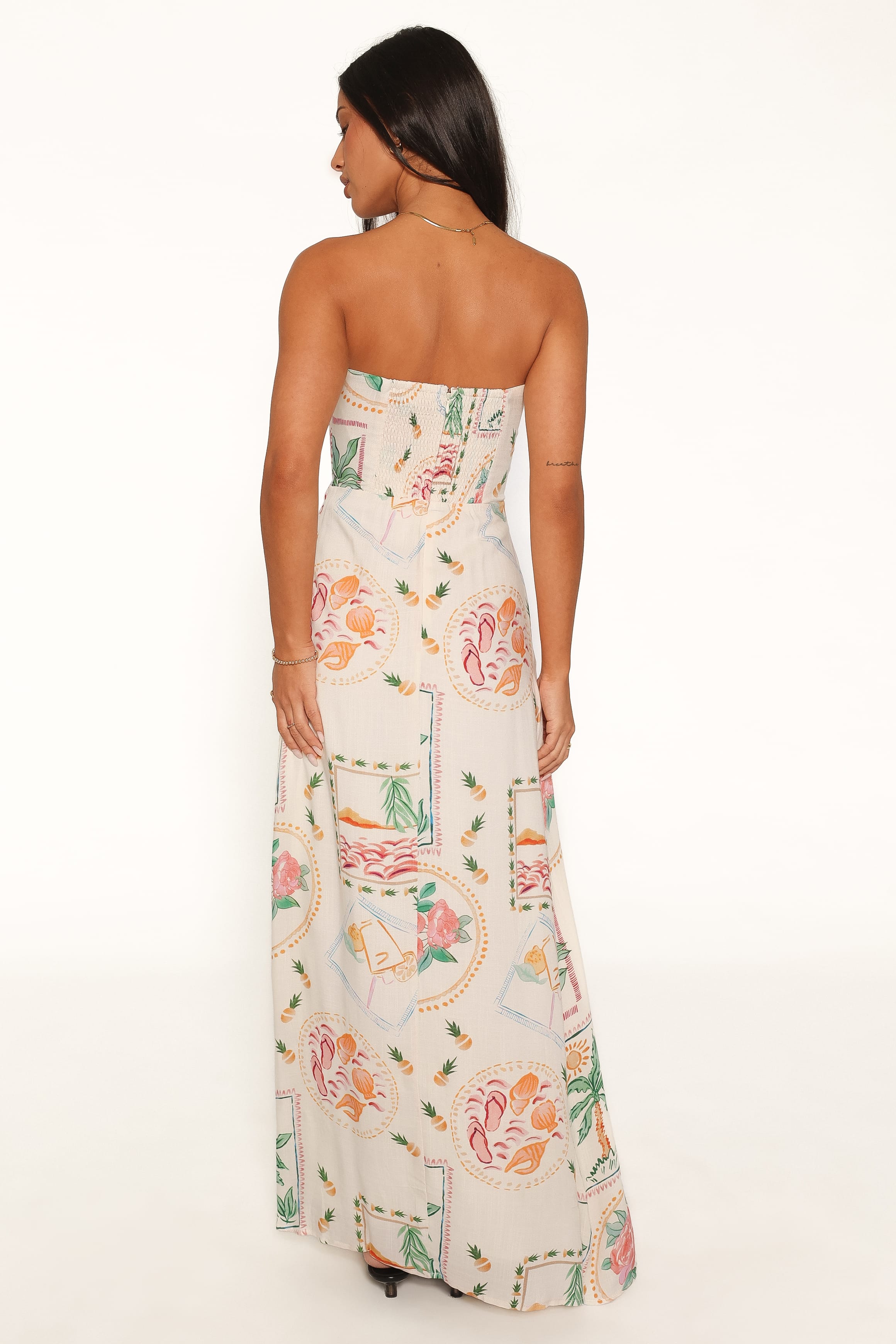 DRESSES Lindon Strapless Maxi Dress - Cream Palm Print