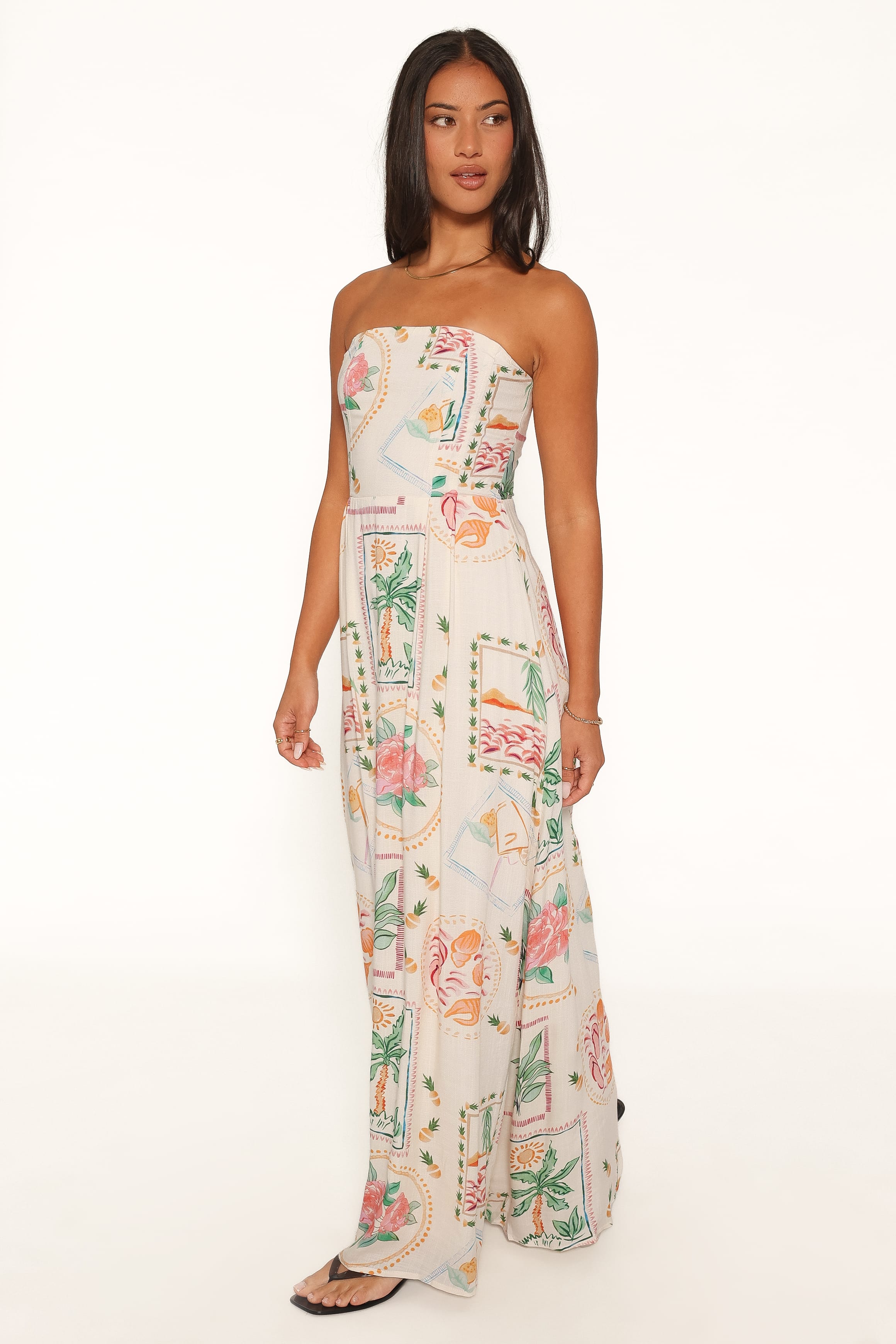 DRESSES Lindon Strapless Maxi Dress - Cream Palm Print