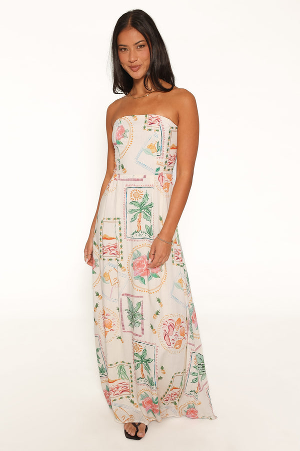 DRESSES Lindon Strapless Maxi Dress - Cream Palm Print