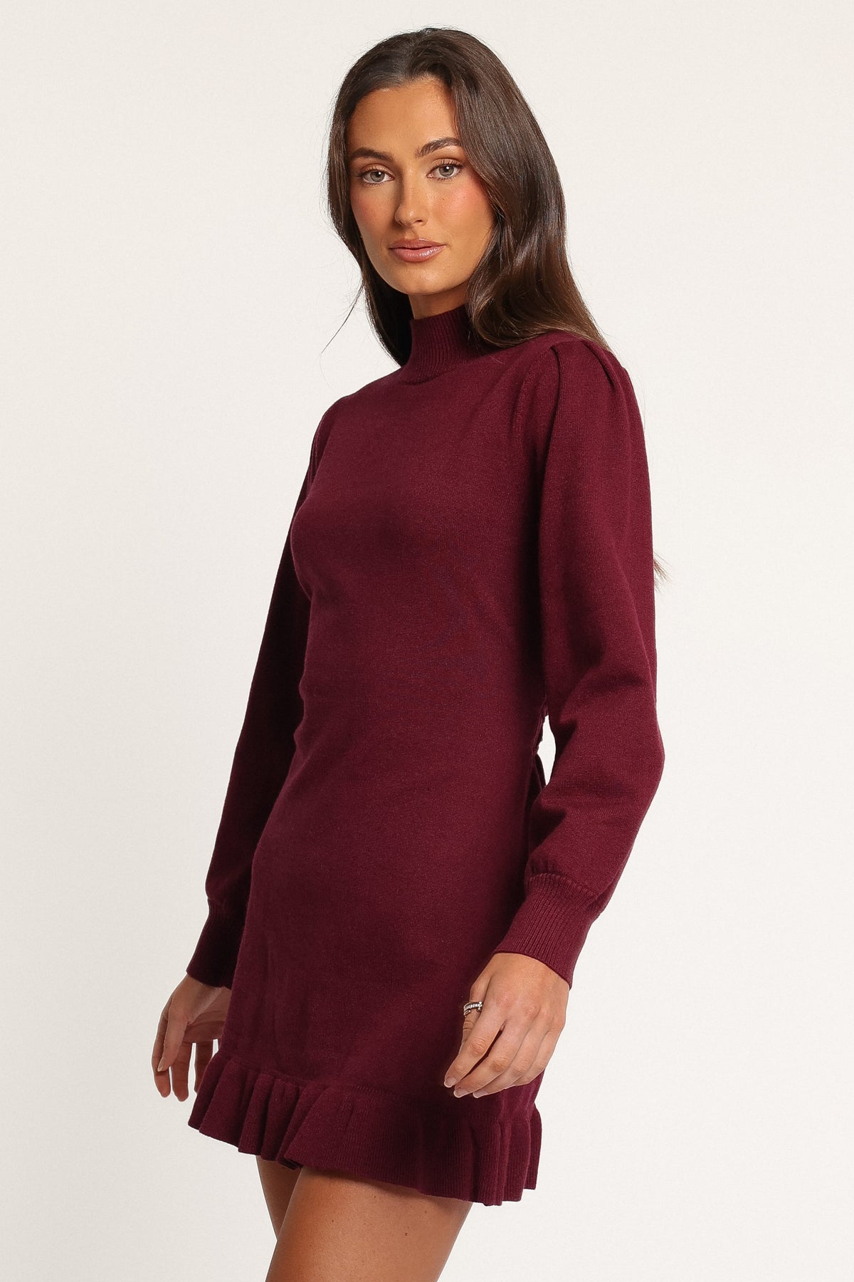 DRESSES Londyn Ruffle Sweater Mini Dress - Cherry