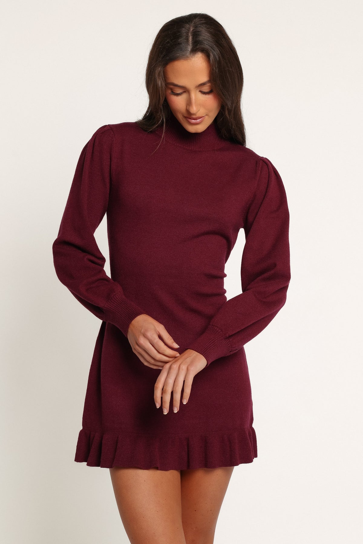 DRESSES Londyn Ruffle Sweater Mini Dress - Cherry