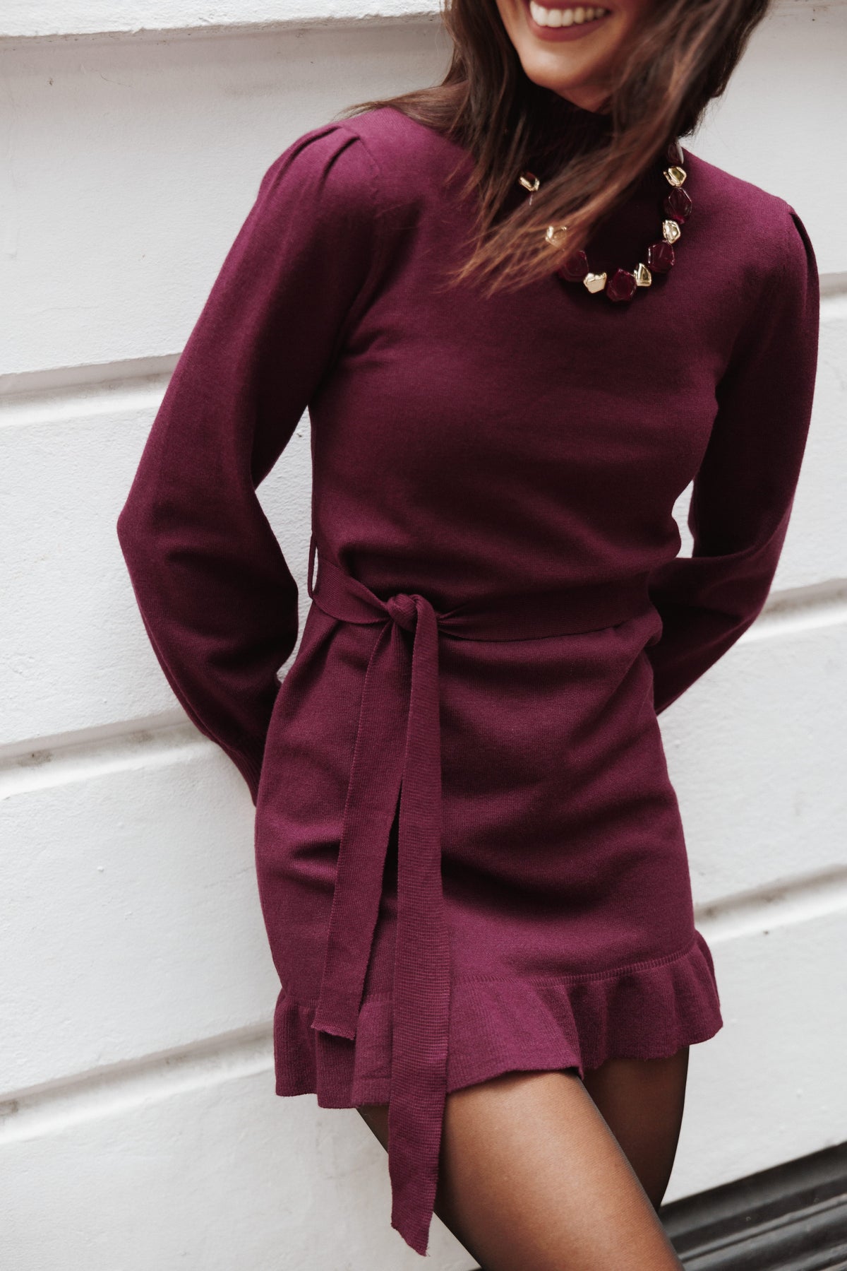 DRESSES Londyn Ruffle Sweater Mini Dress - Cherry