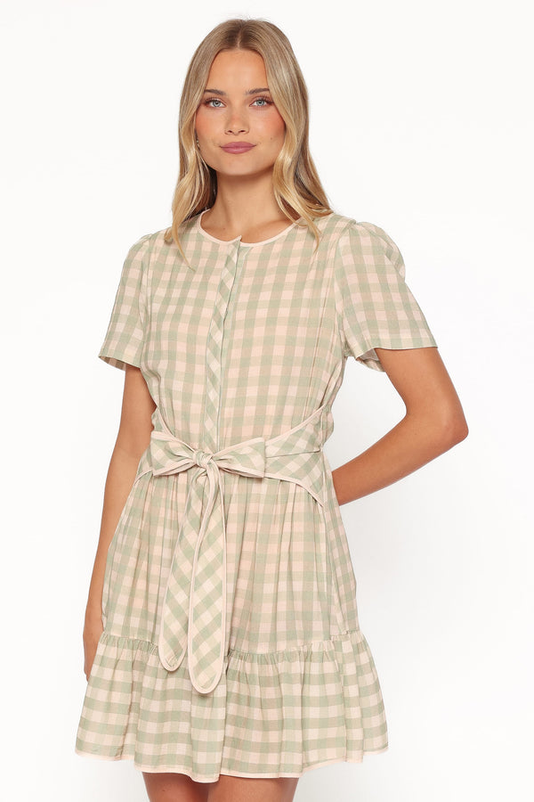 DRESSES Lorry Tie Front Mini Dress - Green/Pink Gingham