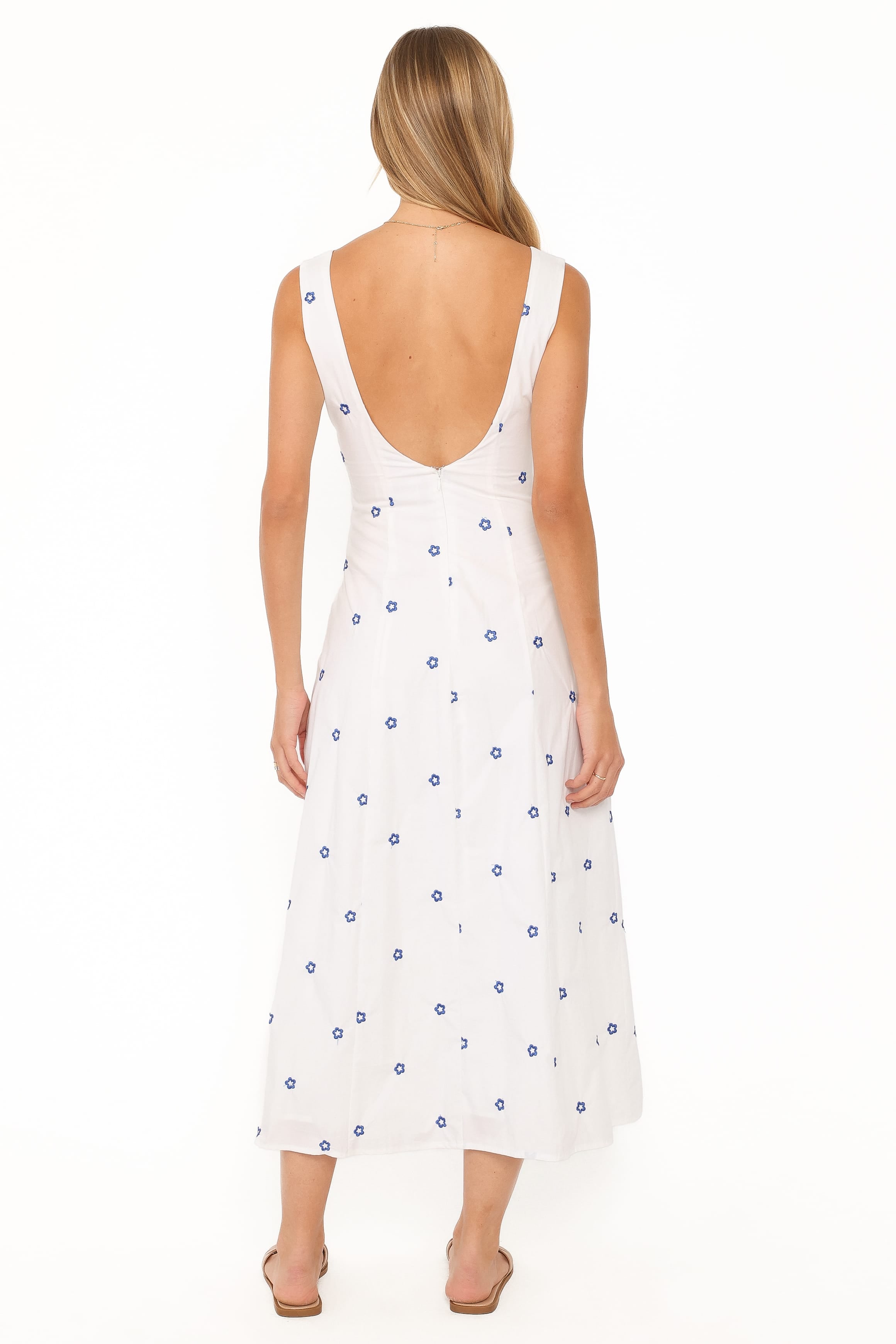 DRESSES Luellen Embroidered Daisy Midi Dress - White