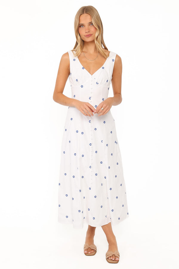 DRESSES Luellen Embroidered Daisy Midi Dress - White