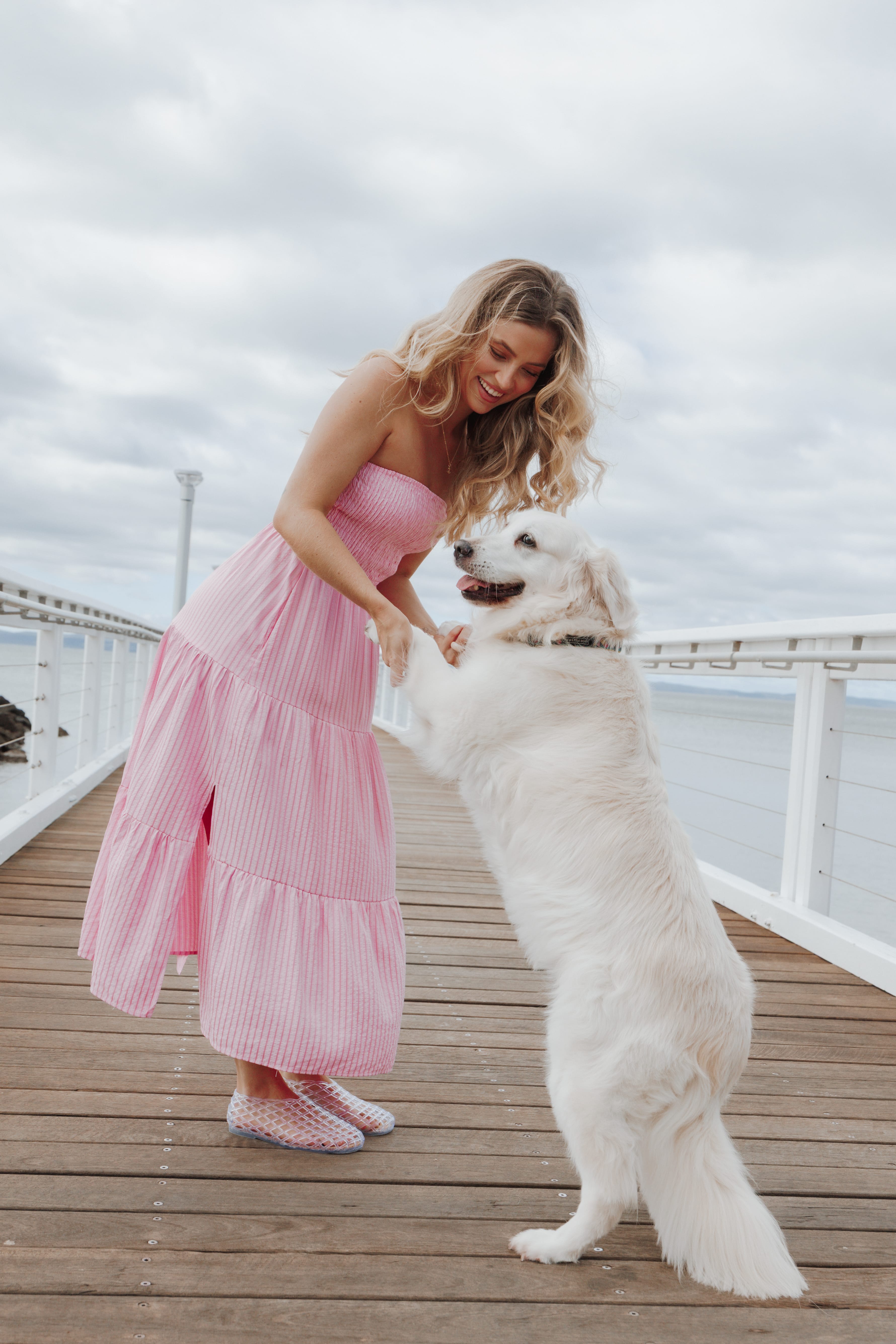 Maisie Strapless Midi Dress - Pink Stripe | Petal & Pup USA