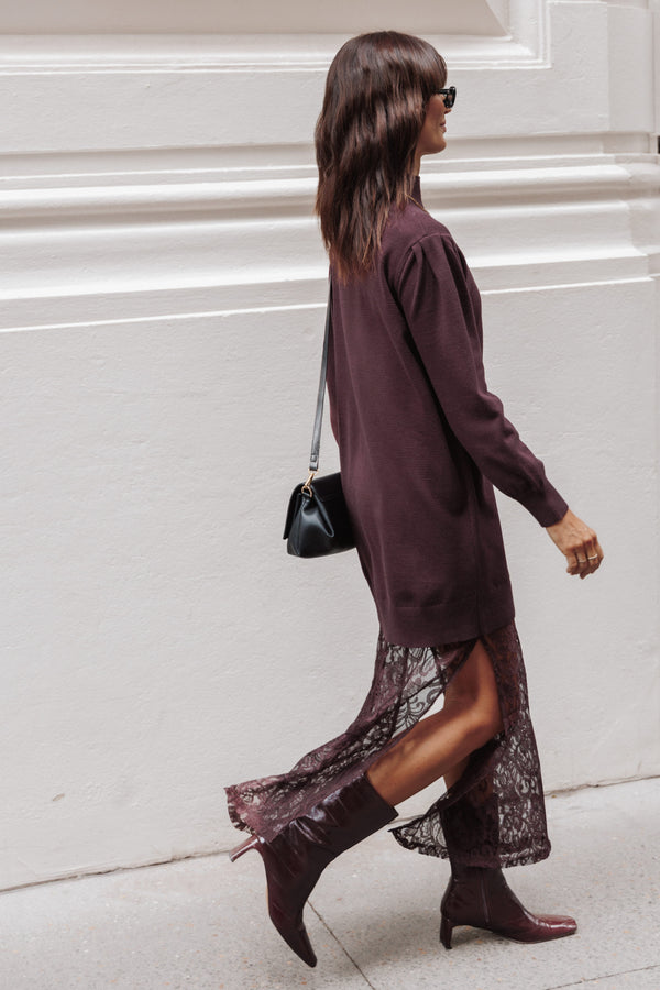 DRESSES Marceline Lace Sweater Maxi Dress - Burgundy