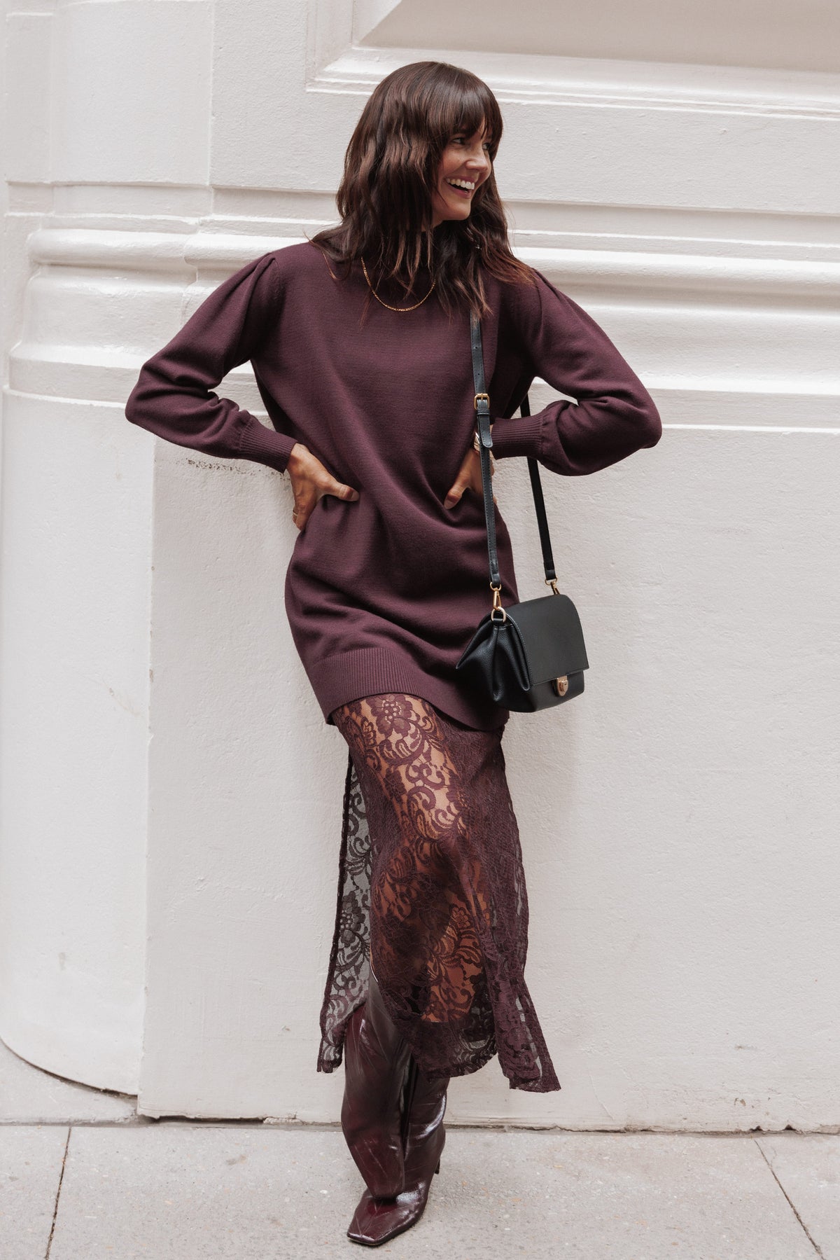 DRESSES Marceline Lace Sweater Maxi Dress - Burgundy