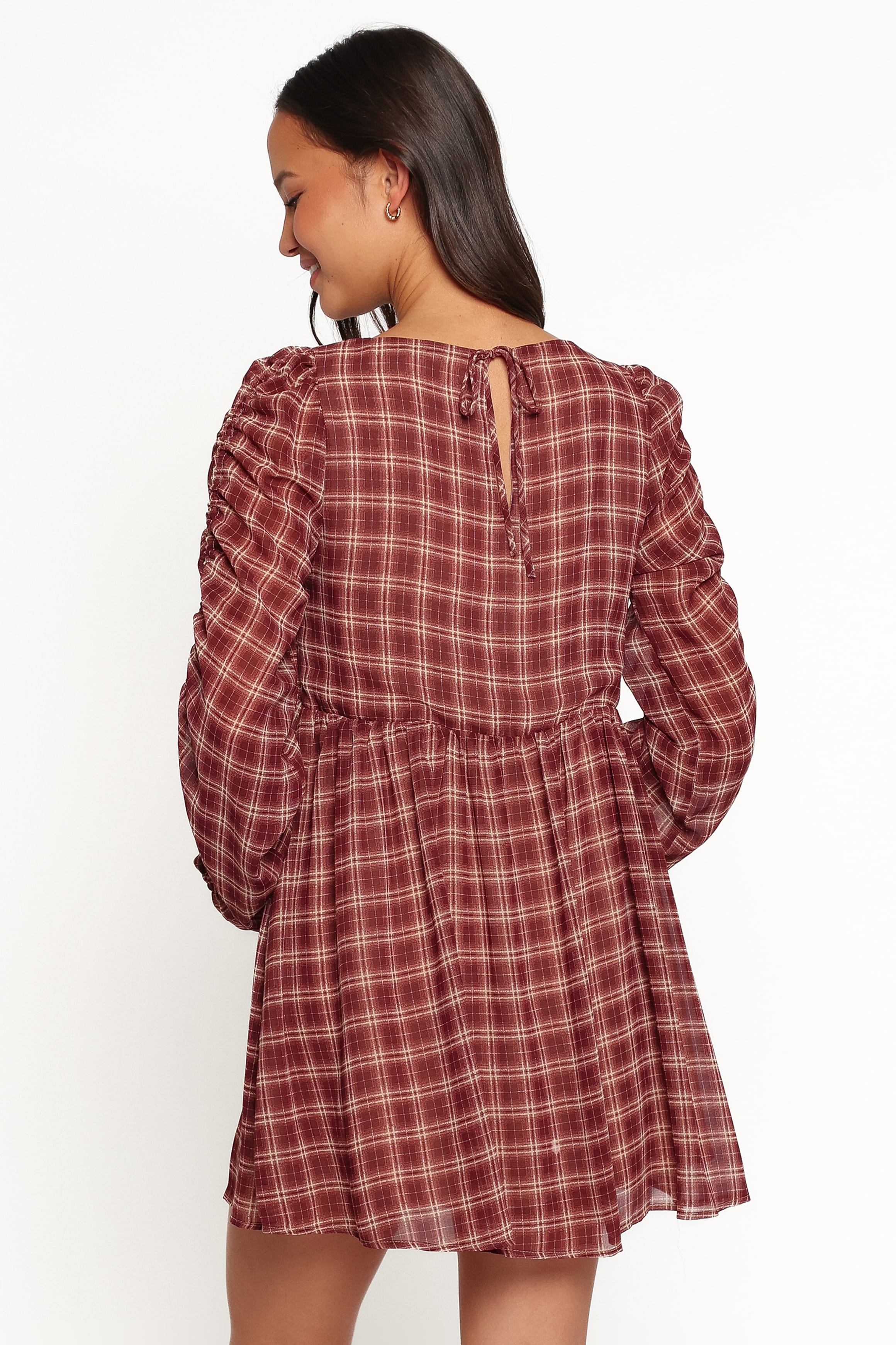 DRESSES Micaela Long Sleeve Mini Dress - Burgundy Plaid