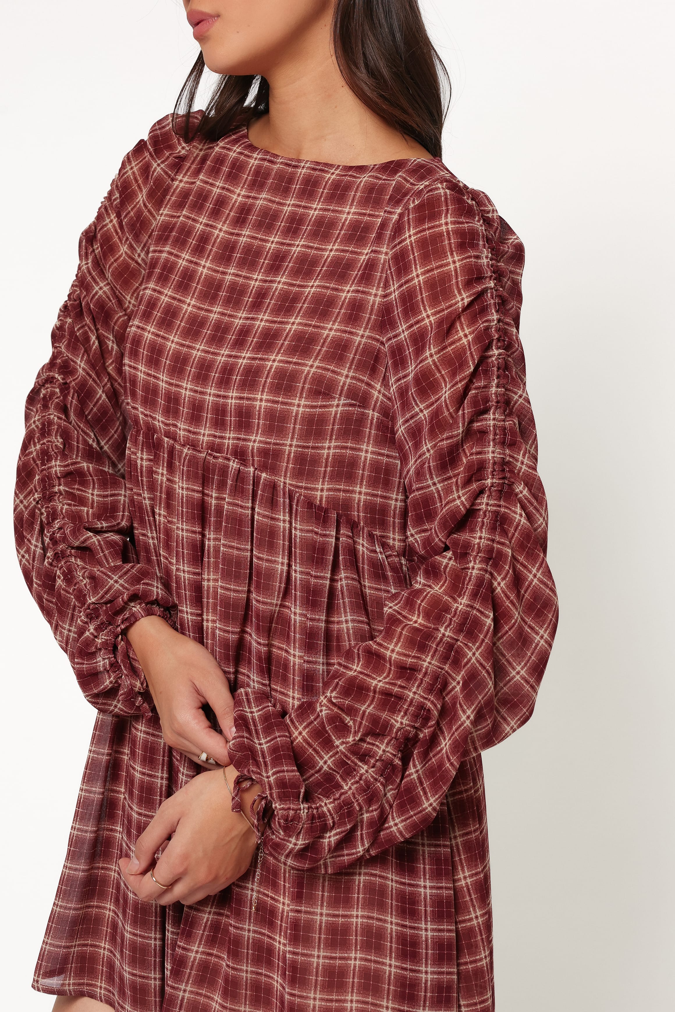 DRESSES Micaela Long Sleeve Mini Dress - Burgundy Plaid