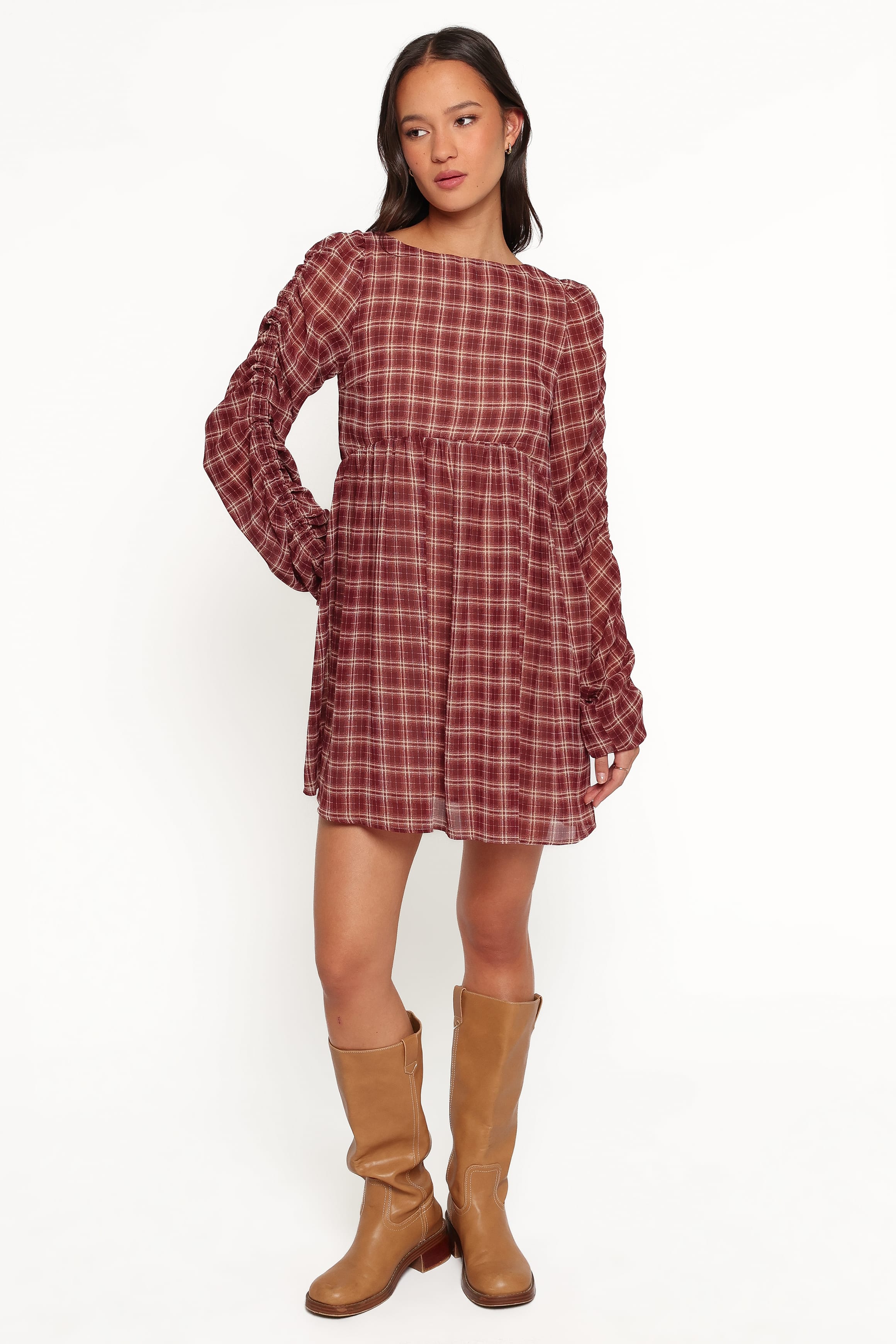 DRESSES Micaela Long Sleeve Mini Dress - Burgundy Plaid