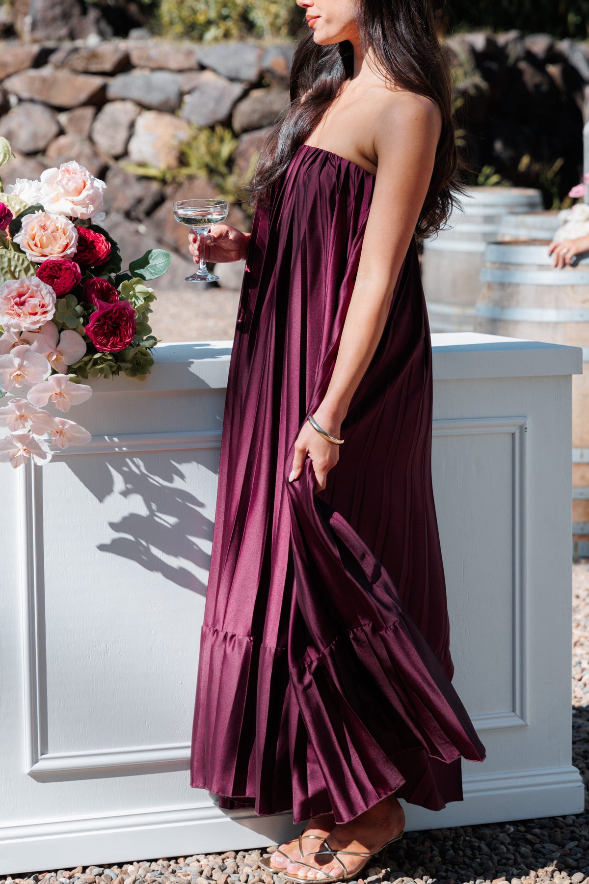 sangria purple bridesmaid dresses Nalania Strapless Maxi Dress Disney Wedding Dresses Will