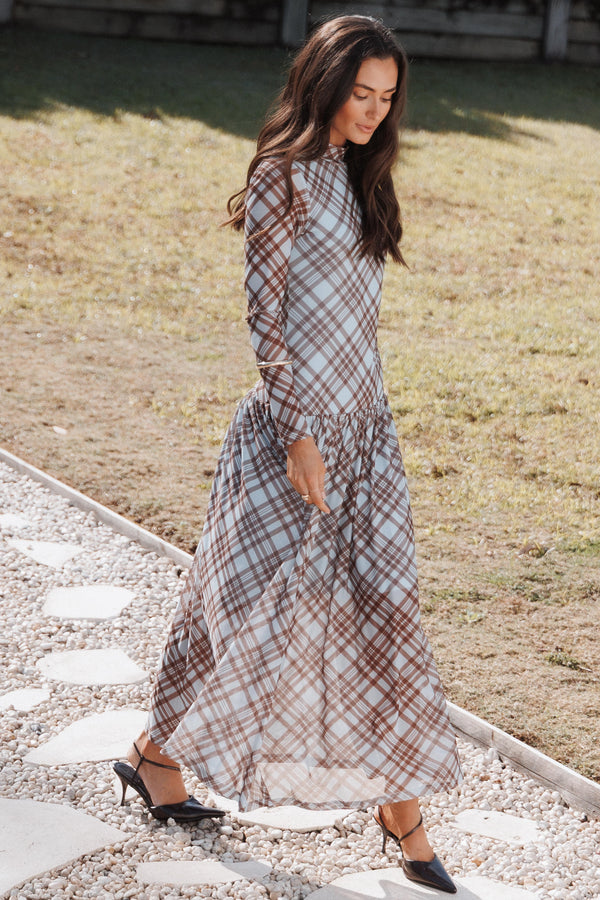 DRESSES Odilia Long Sleeve Mesh Maxi Dress - Blue Plaid