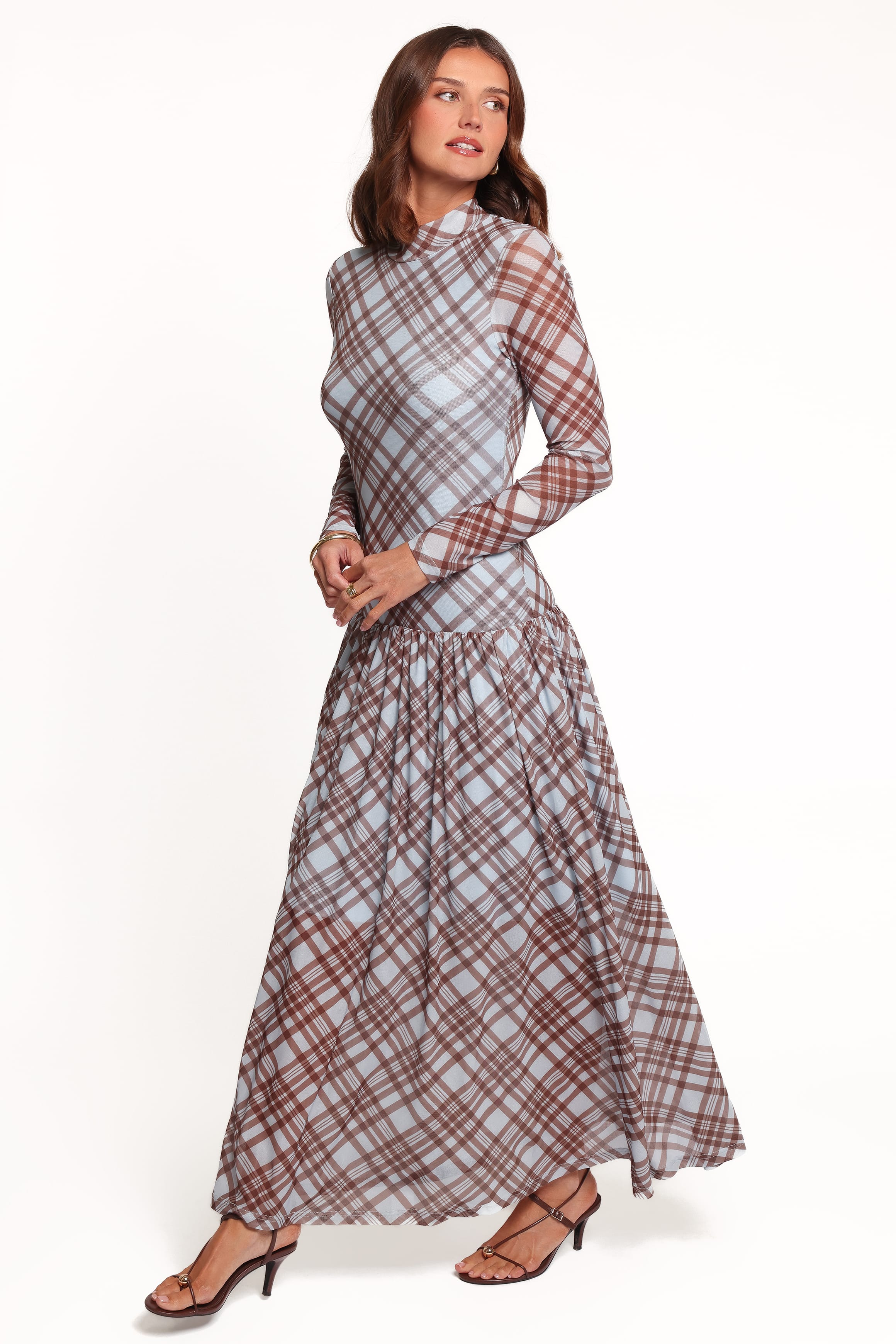 DRESSES Odilia Long Sleeve Mesh Maxi Dress - Blue Plaid