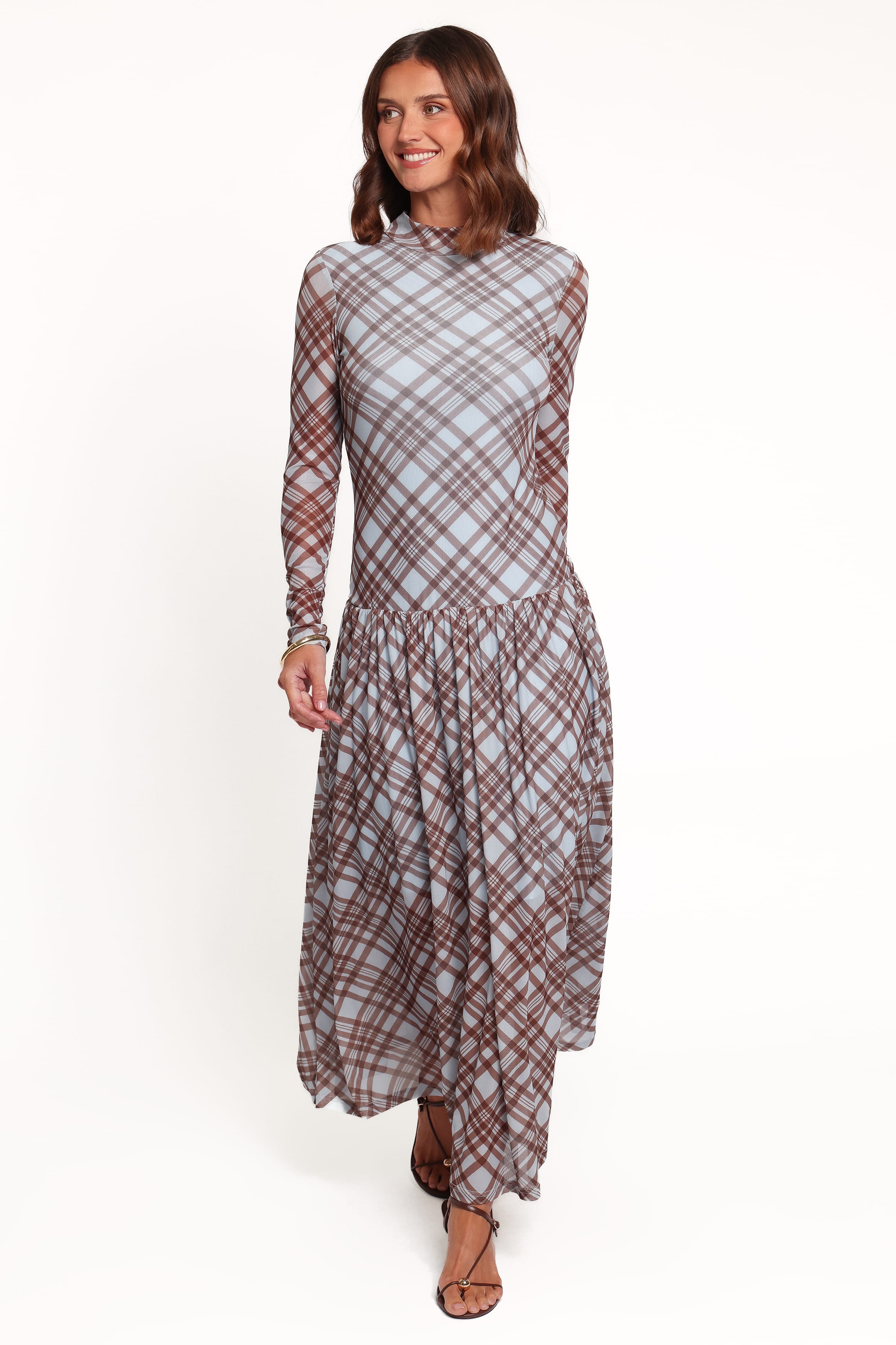 DRESSES Odilia Long Sleeve Mesh Maxi Dress - Blue Plaid