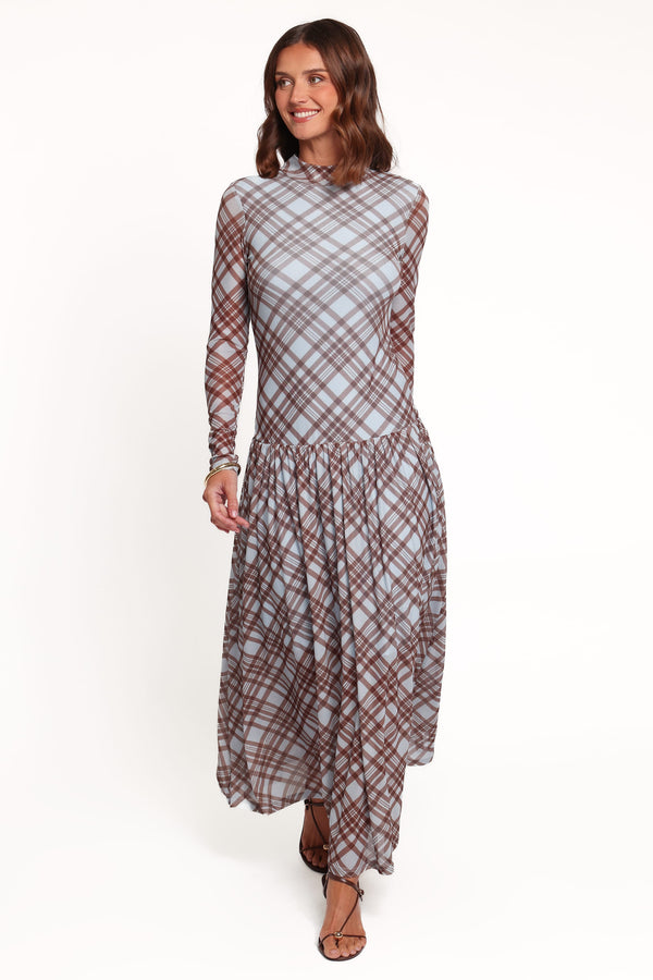 DRESSES Odilia Long Sleeve Mesh Maxi Dress - Blue Plaid
