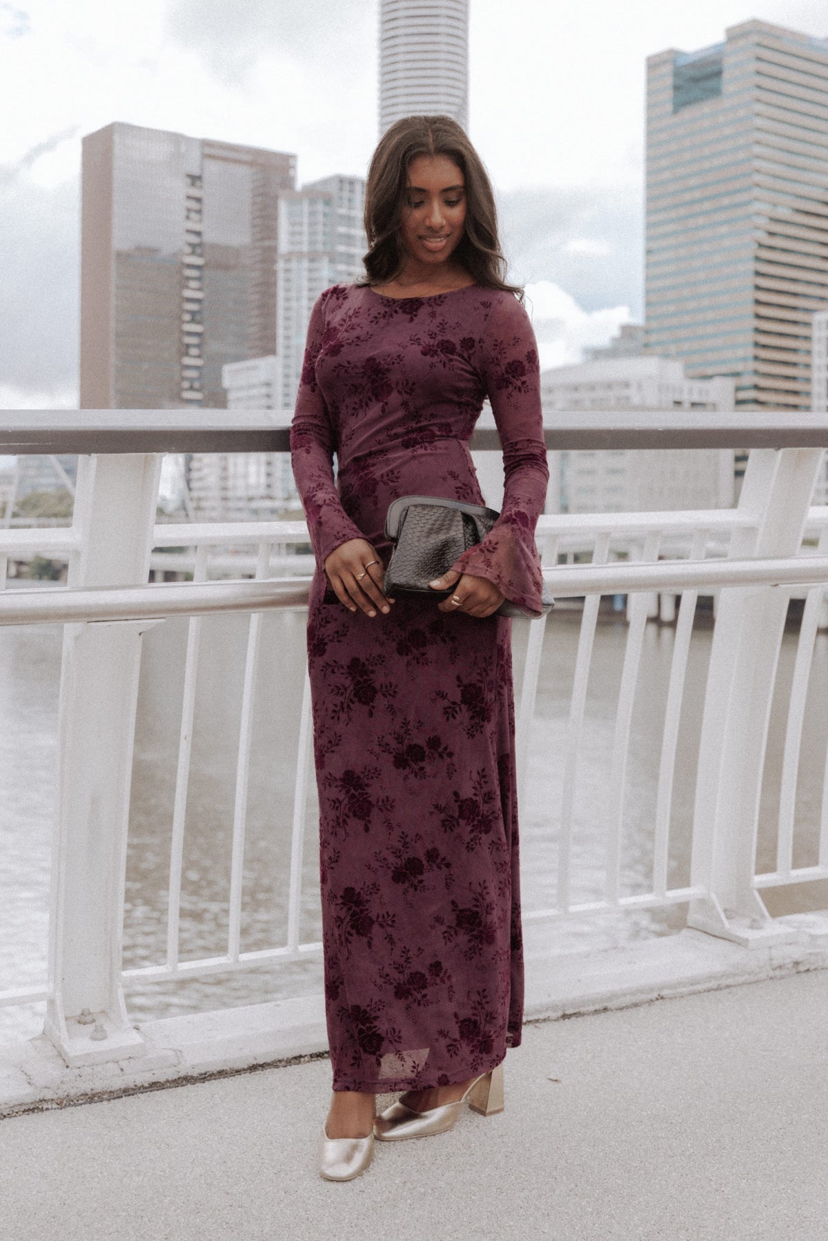 DRESSES Pandora Long Sleeve Maxi Dress - Plum Burnout