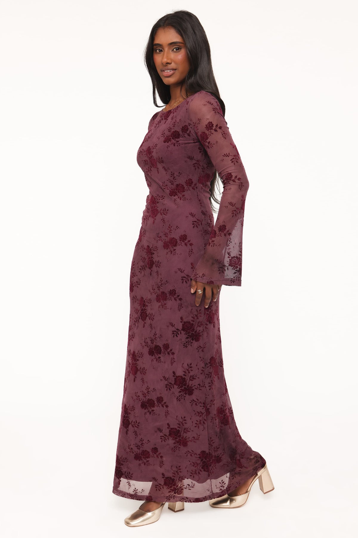DRESSES Pandora Long Sleeve Maxi Dress - Plum Burnout