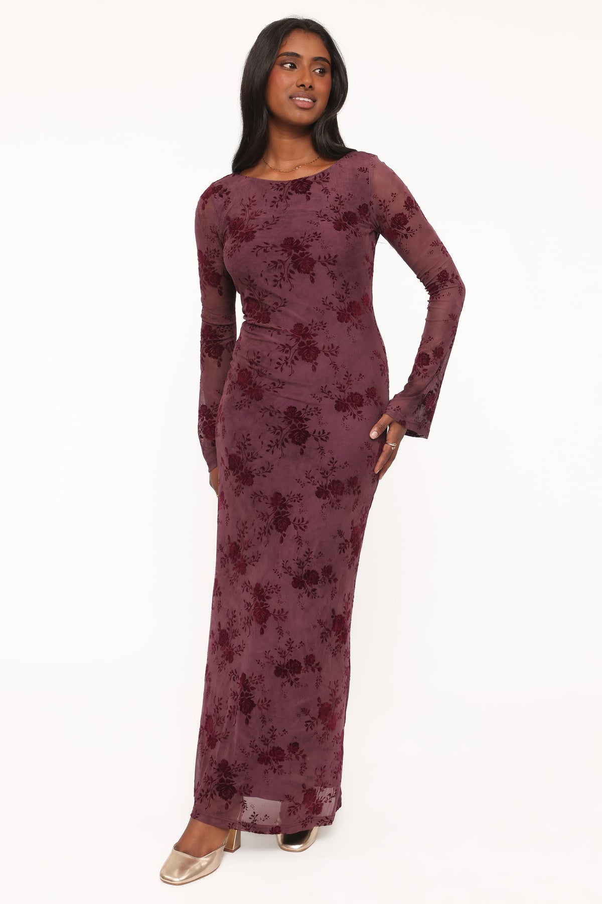 DRESSES Pandora Long Sleeve Maxi Dress - Plum Burnout