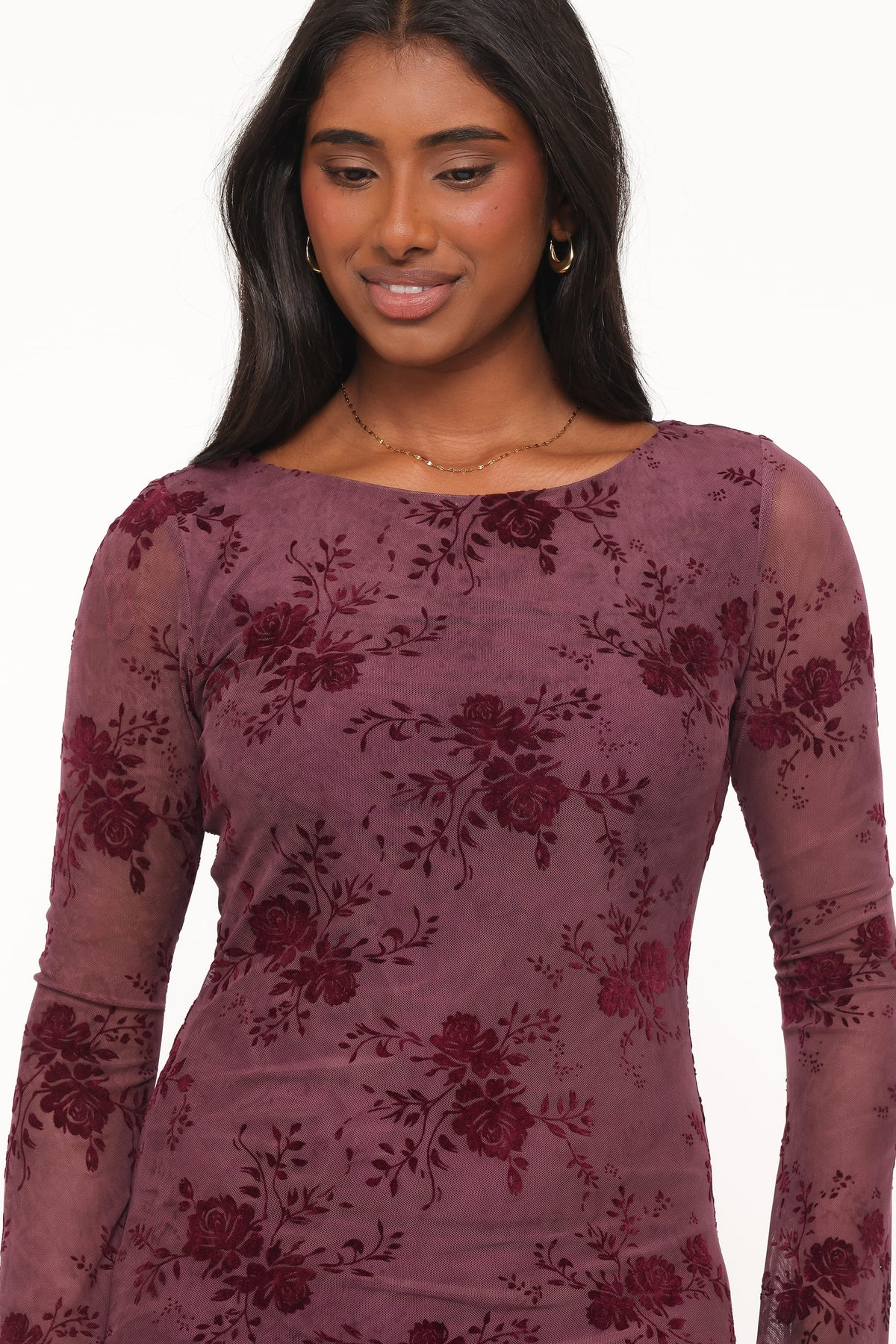 DRESSES Pandora Long Sleeve Maxi Dress - Plum Burnout