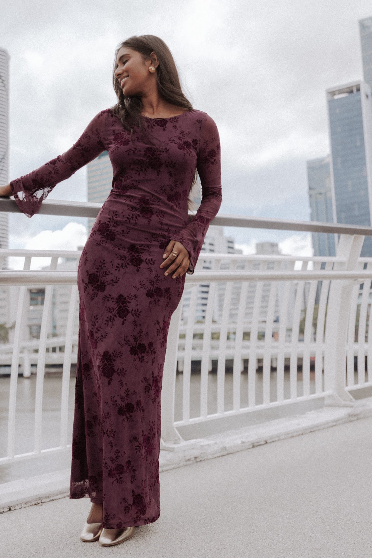 DRESSES Pandora Long Sleeve Maxi Dress - Plum Burnout