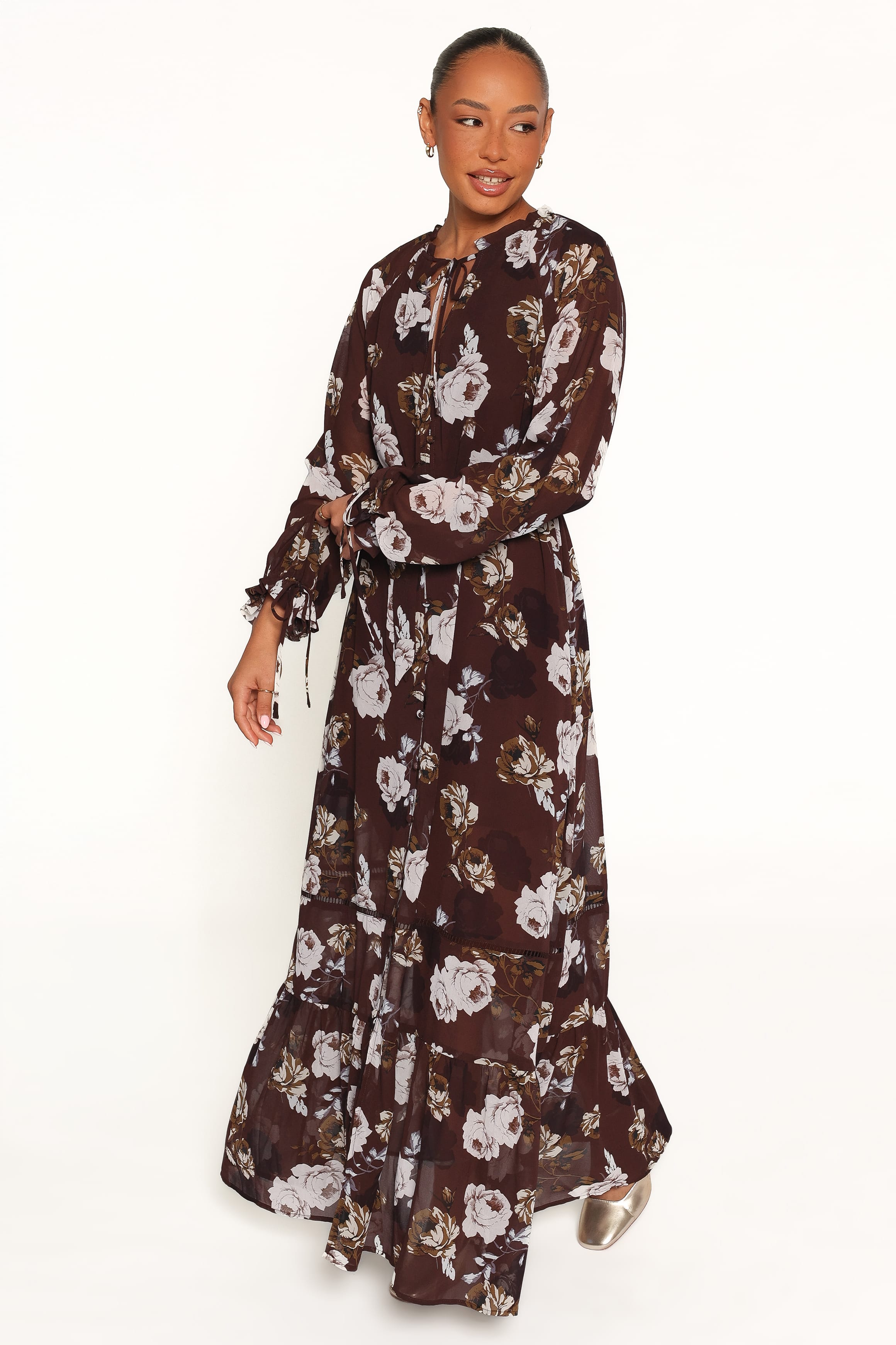 DRESSES Rhonda Long Sleeve Maxi Dress - Brown Floral