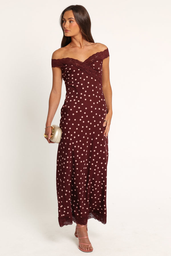 DRESSES Roselia Off Shoulder Maxi Dress - Cherry Polka Dot
