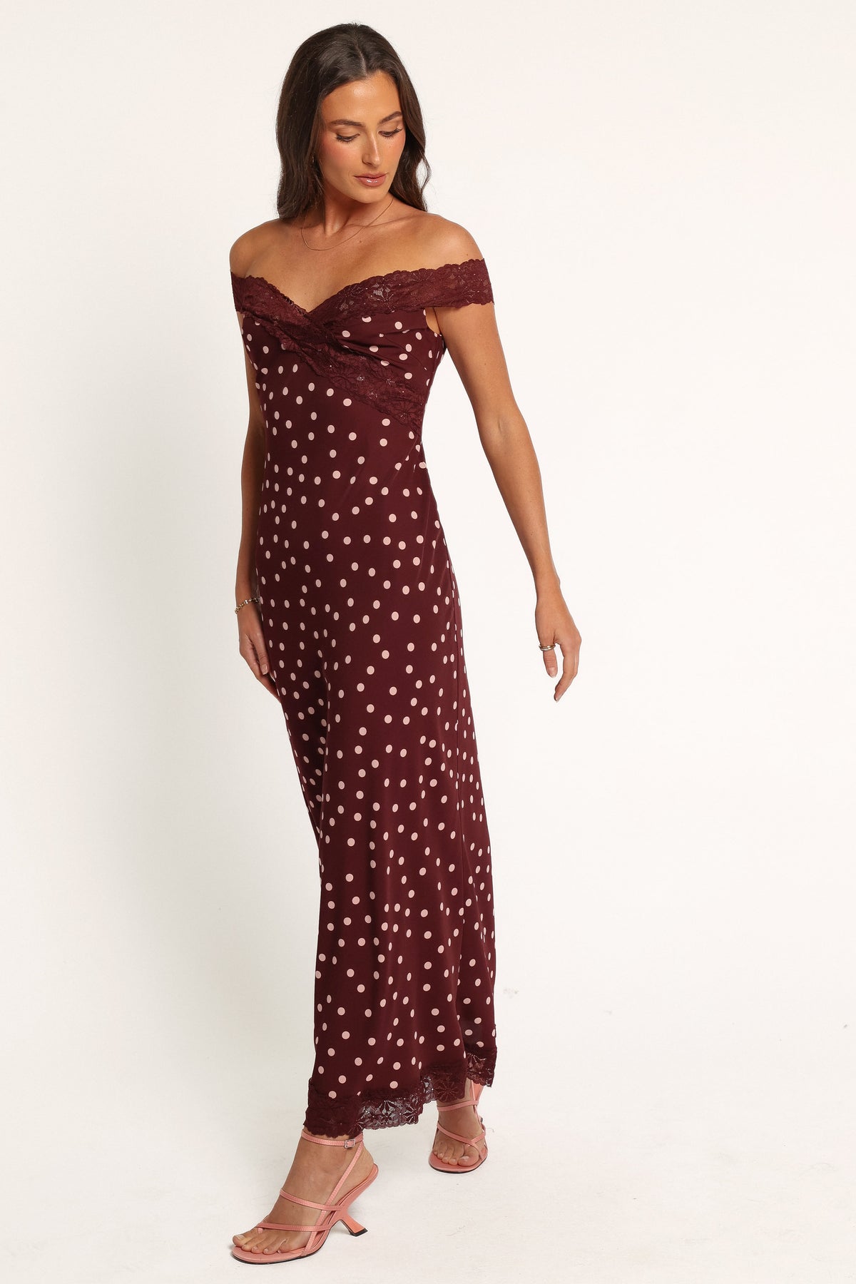 DRESSES Roselia Off Shoulder Maxi Dress - Cherry Polka Dot