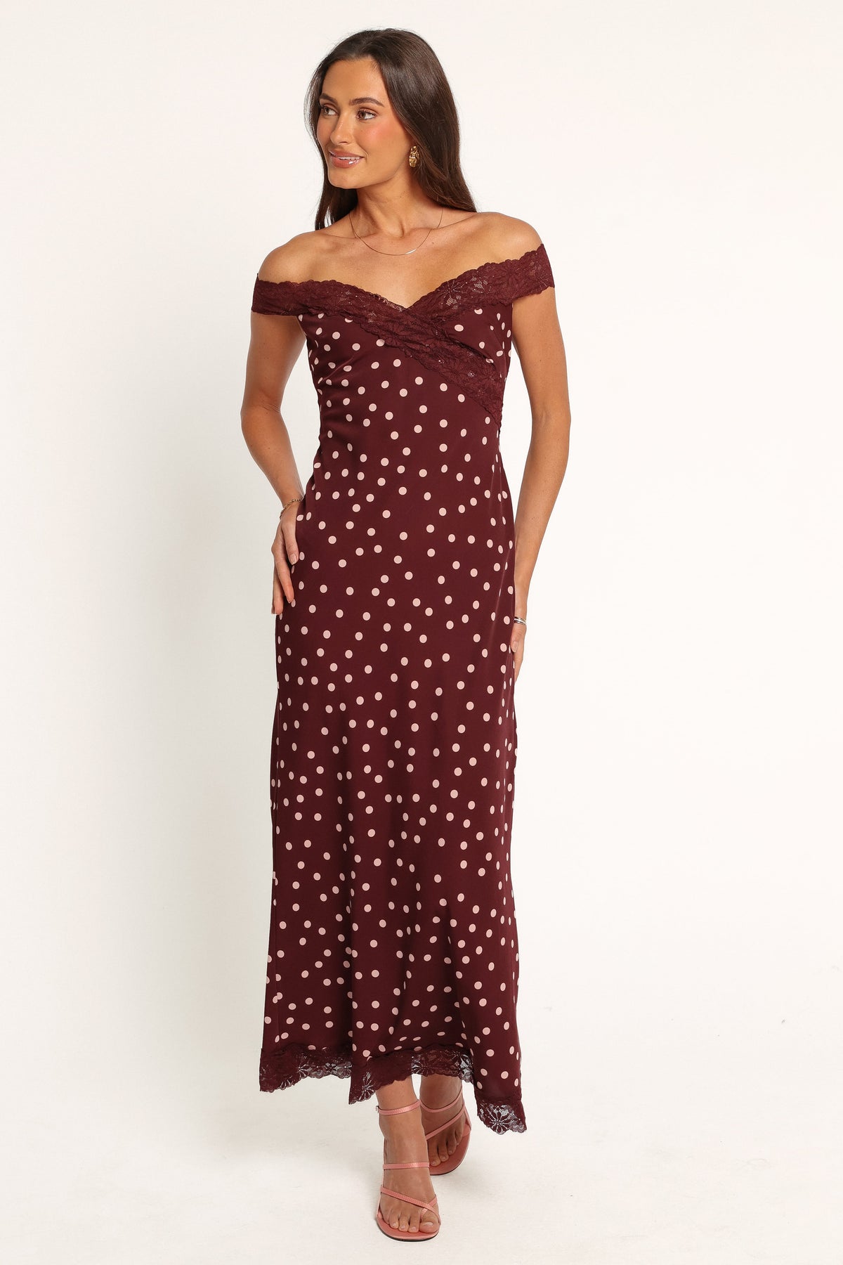 DRESSES Roselia Off Shoulder Maxi Dress - Cherry Polka Dot