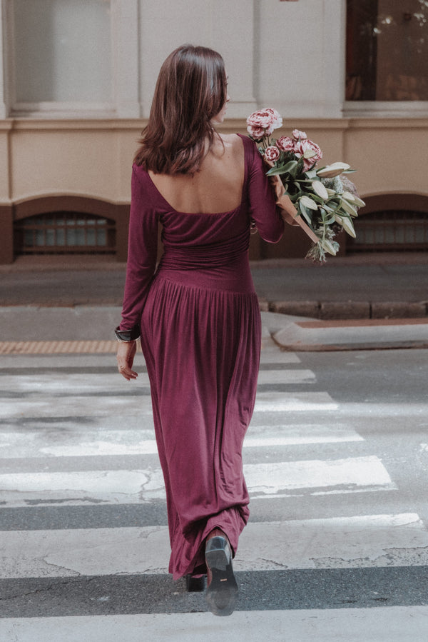 DRESSES Shirley Long Sleeve Maxi Dress - Burgundy