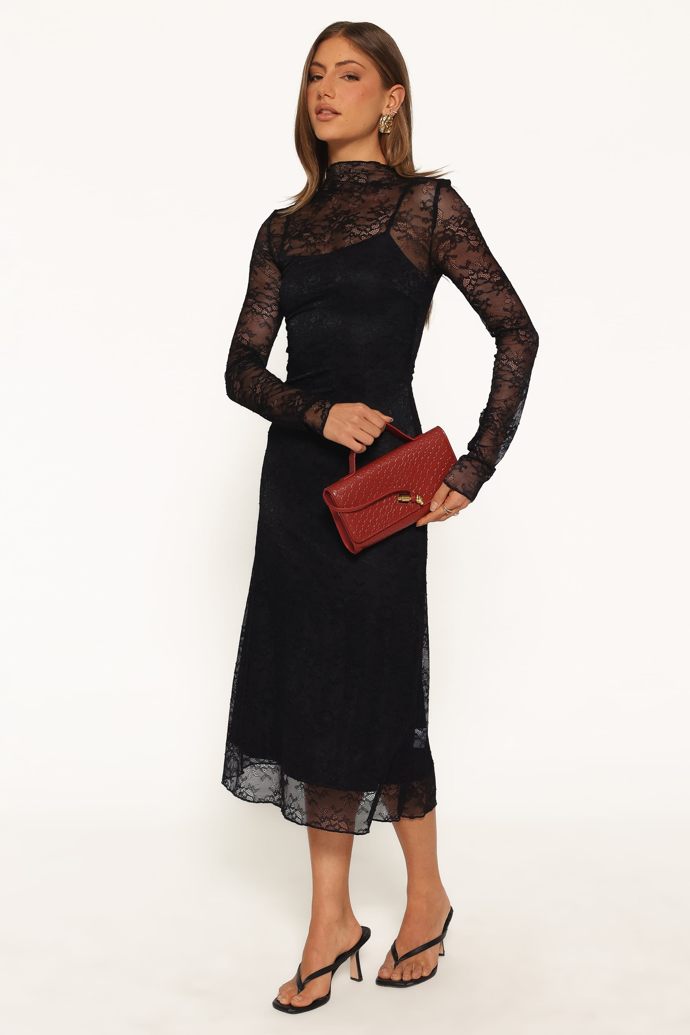 DRESSES Tammy Long Sleeve Lace Midi Dress - Black