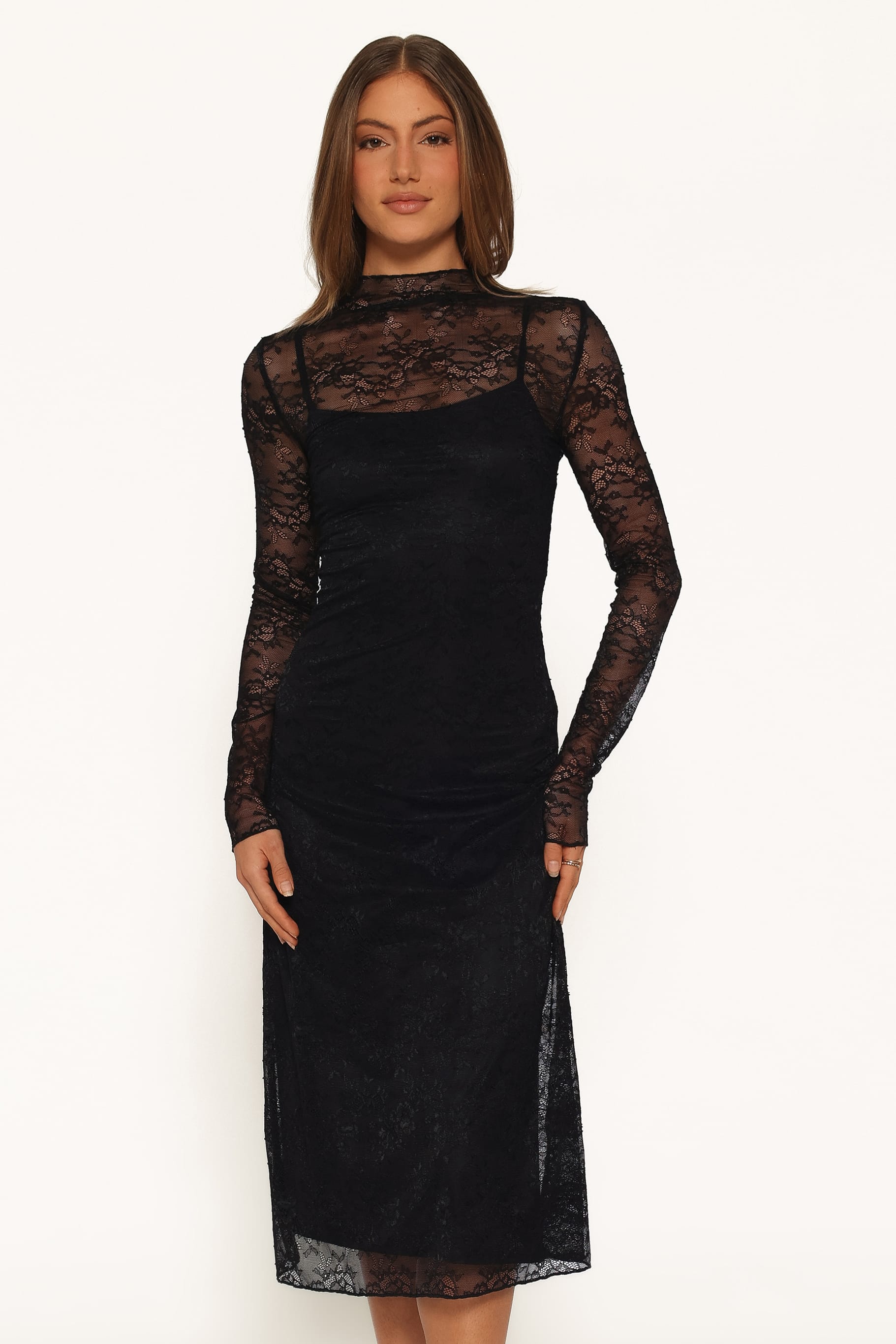 DRESSES Tammy Long Sleeve Lace Midi Dress - Black