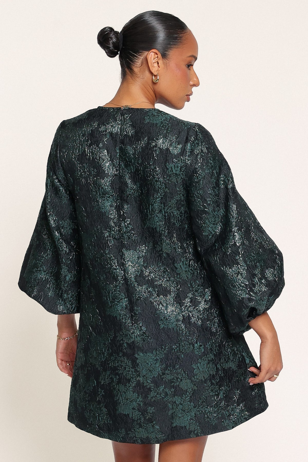 DRESSES Treloar Long Sleeve Mini Dress - Green Brocade