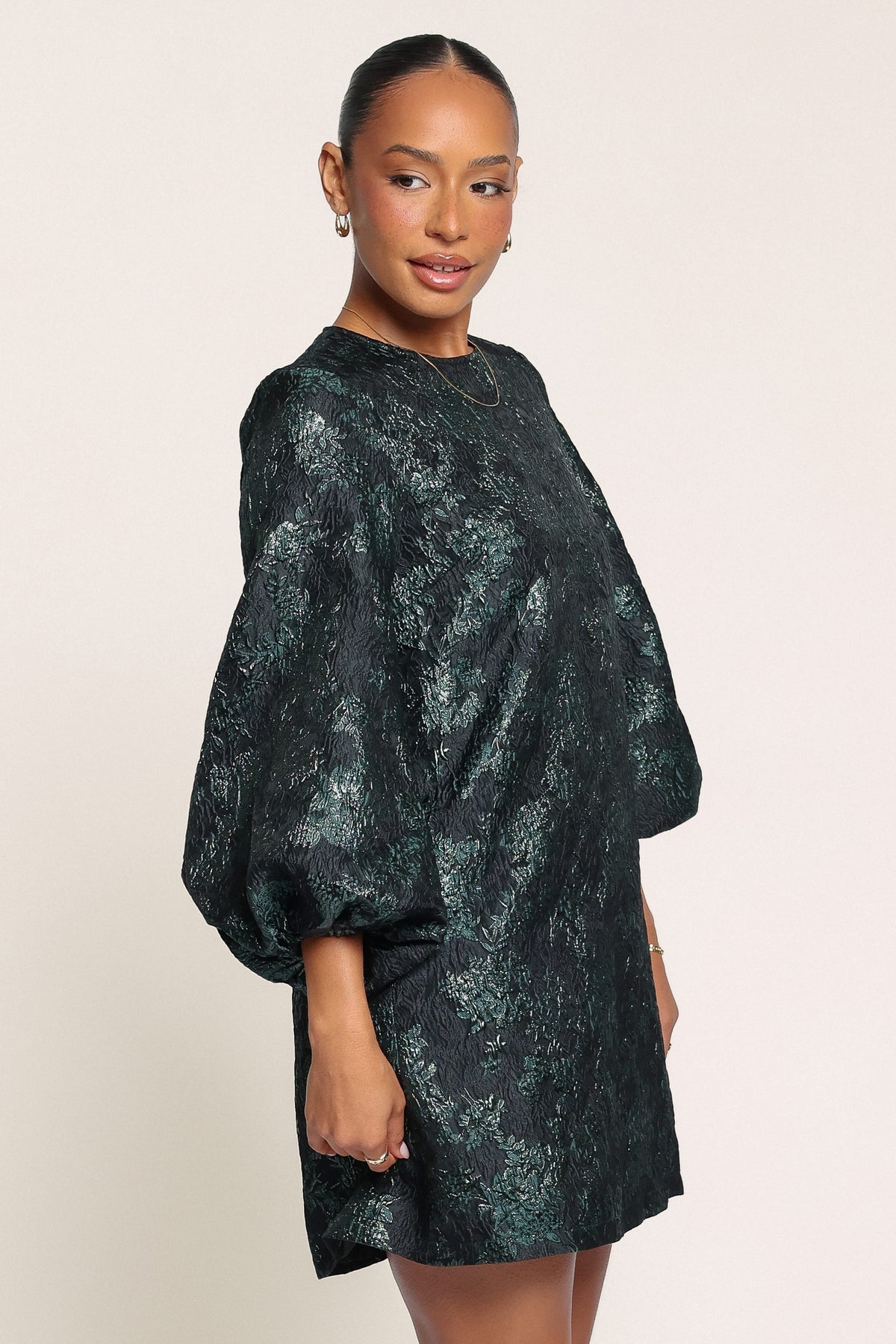 DRESSES Treloar Long Sleeve Mini Dress - Green Brocade