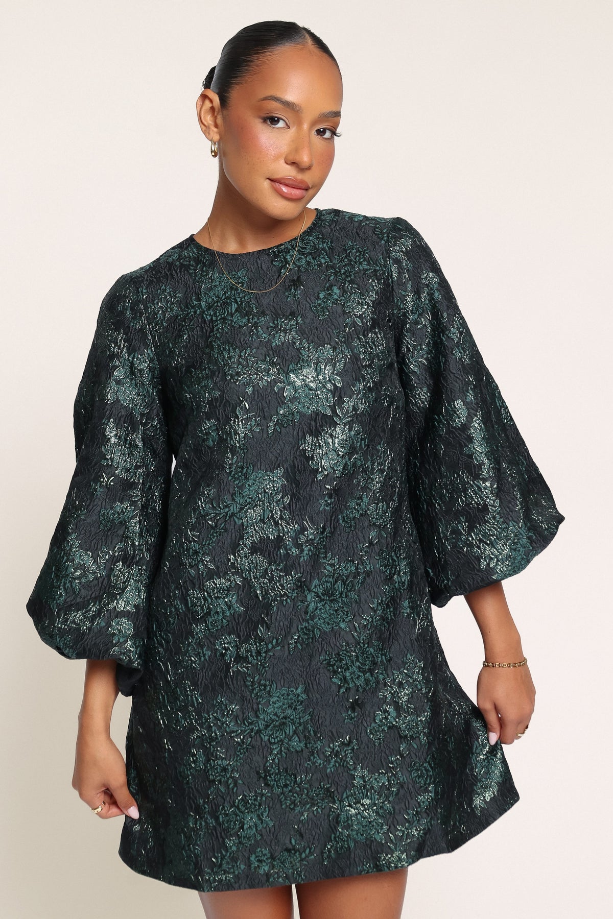 DRESSES Treloar Long Sleeve Mini Dress - Green Brocade