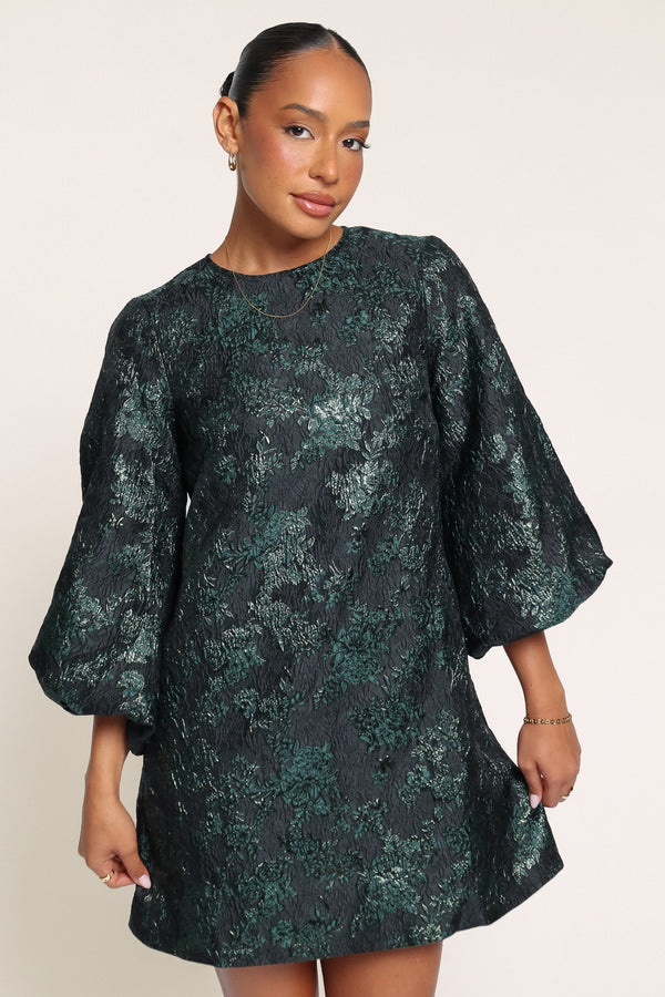 DRESSES Treloar Long Sleeve Mini Dress - Green Brocade
