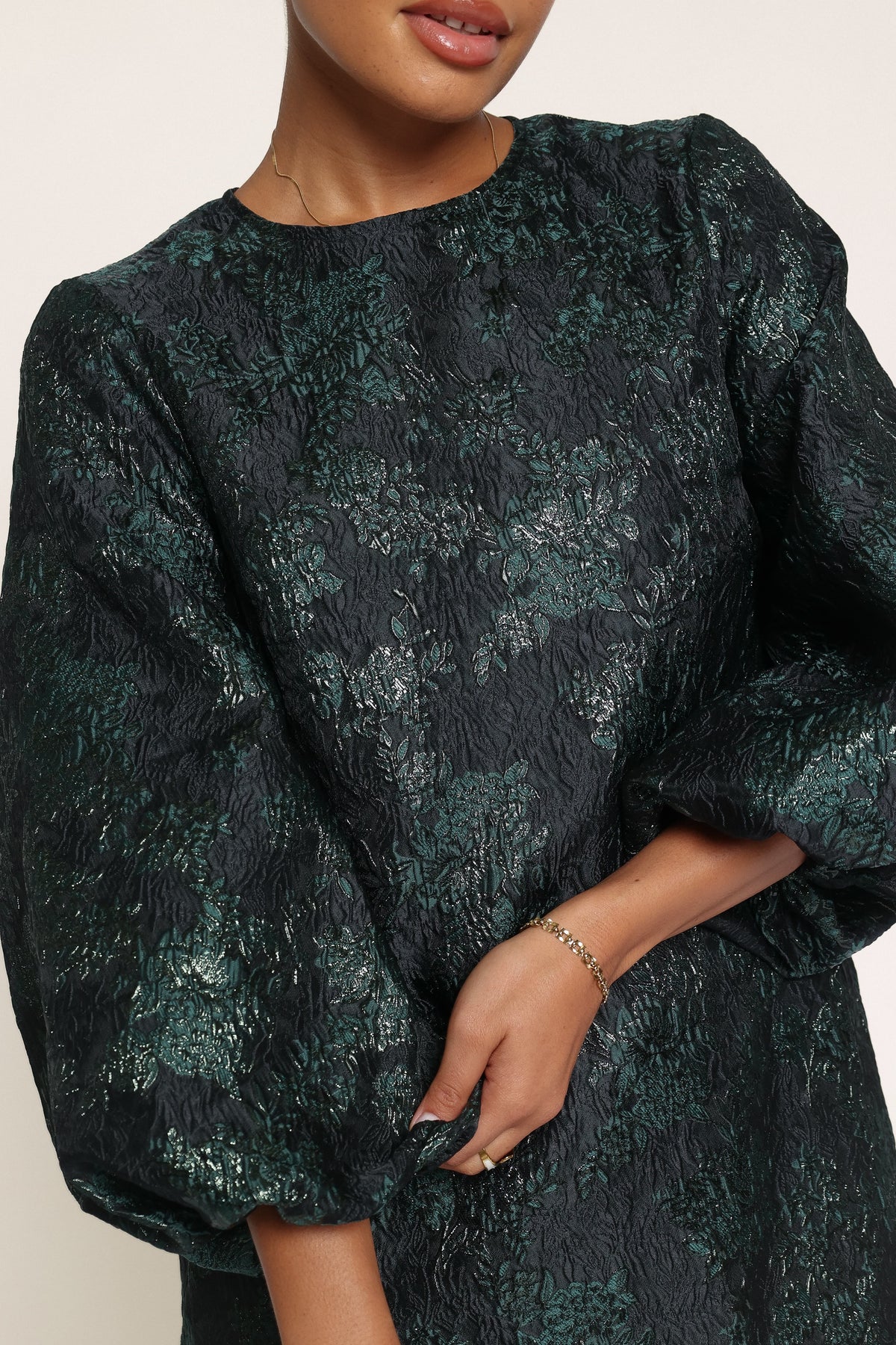 DRESSES Treloar Long Sleeve Mini Dress - Green Brocade